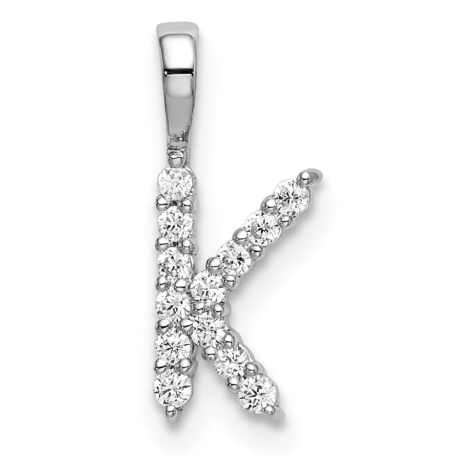 14k White Gold 1/8 carat Lab Grown Diamond VS/SI+ G+ Complete Letter K Initial Pendant