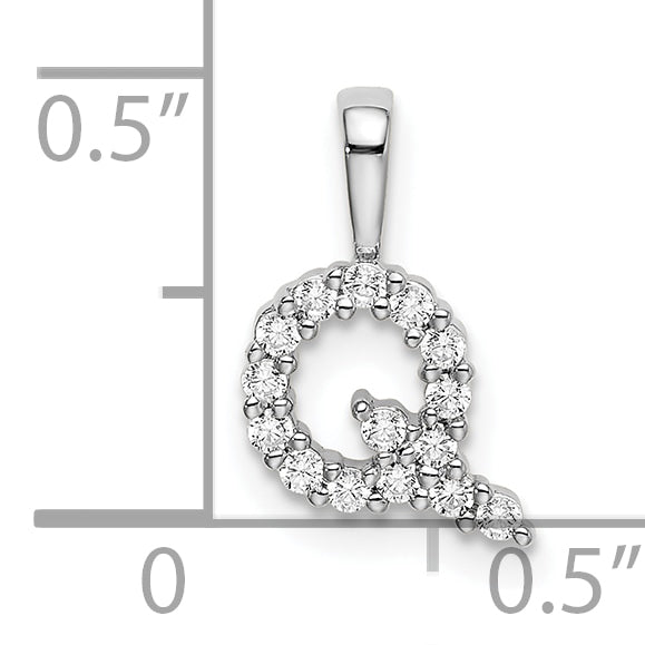 14k White Gold 1/6 carat Lab Grown Diamond VS/SI+ G+ Complete Letter Q Initial Pendant