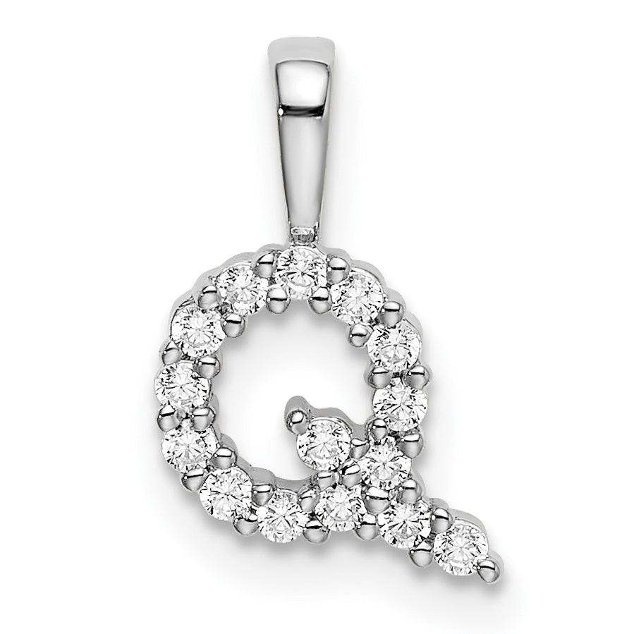 14k White Gold 1/6 carat Lab Grown Diamond VS/SI+ G+ Complete Letter Q Initial Pendant