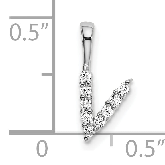 14k White Gold 1/10 carat Lab Grown Diamond VS/SI+ G+ Complete Letter V Initial Pendant