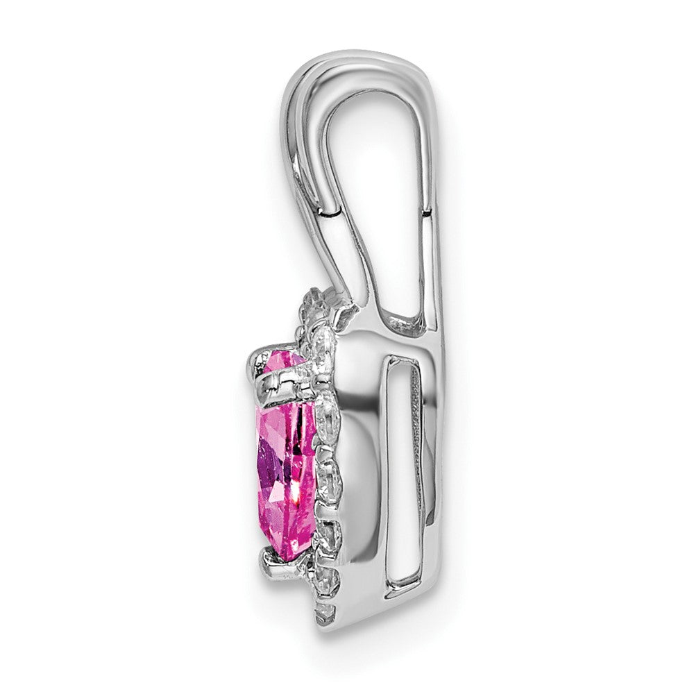 14K White Gold Lab Grown VS/SI FGH Dia and Cr Pink Sapphire Heart Pendant