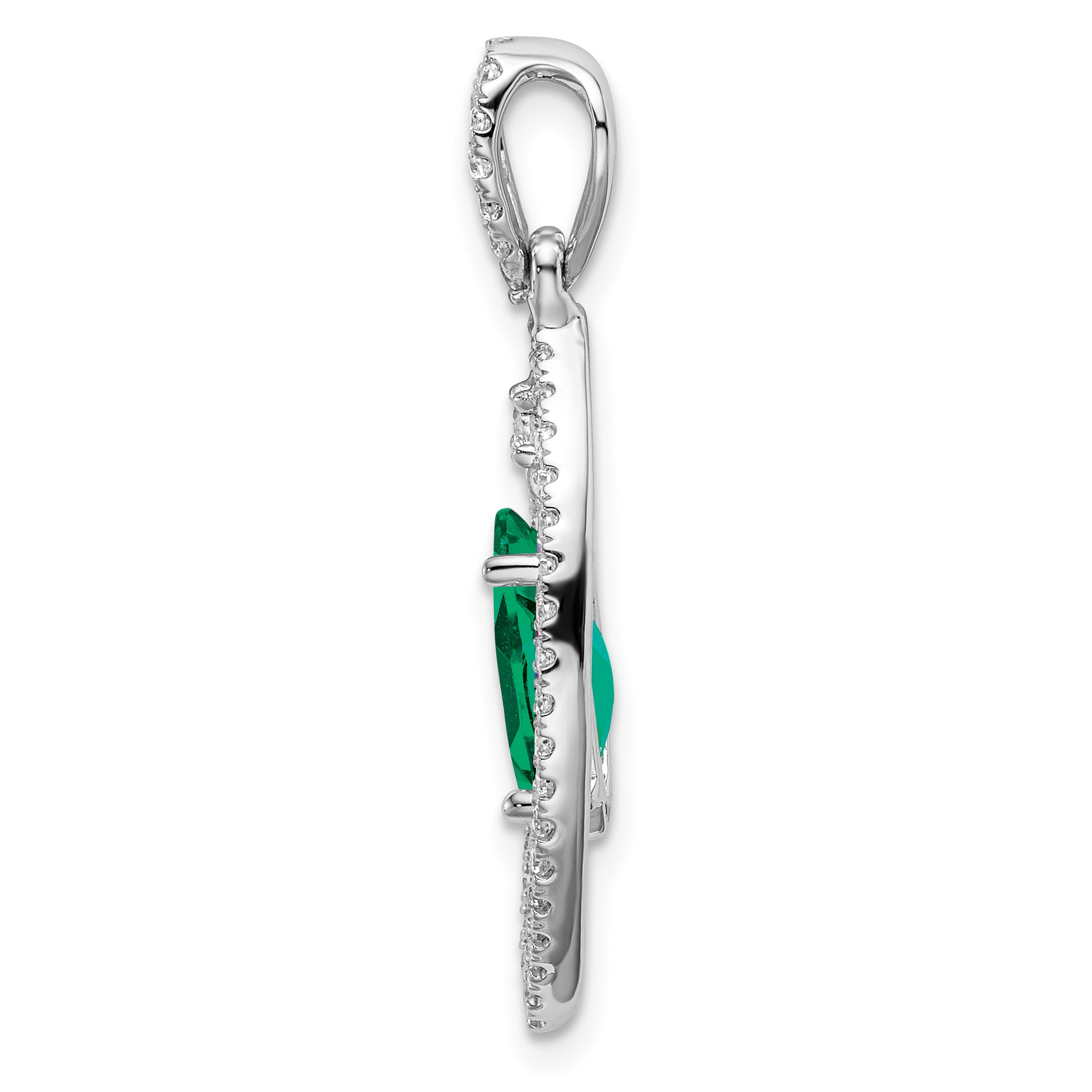 14k White Gold 1/3 carat Lab Grown Diamond VS/SI+ G+ and Lab Created Emerald Chain Slide Pendant