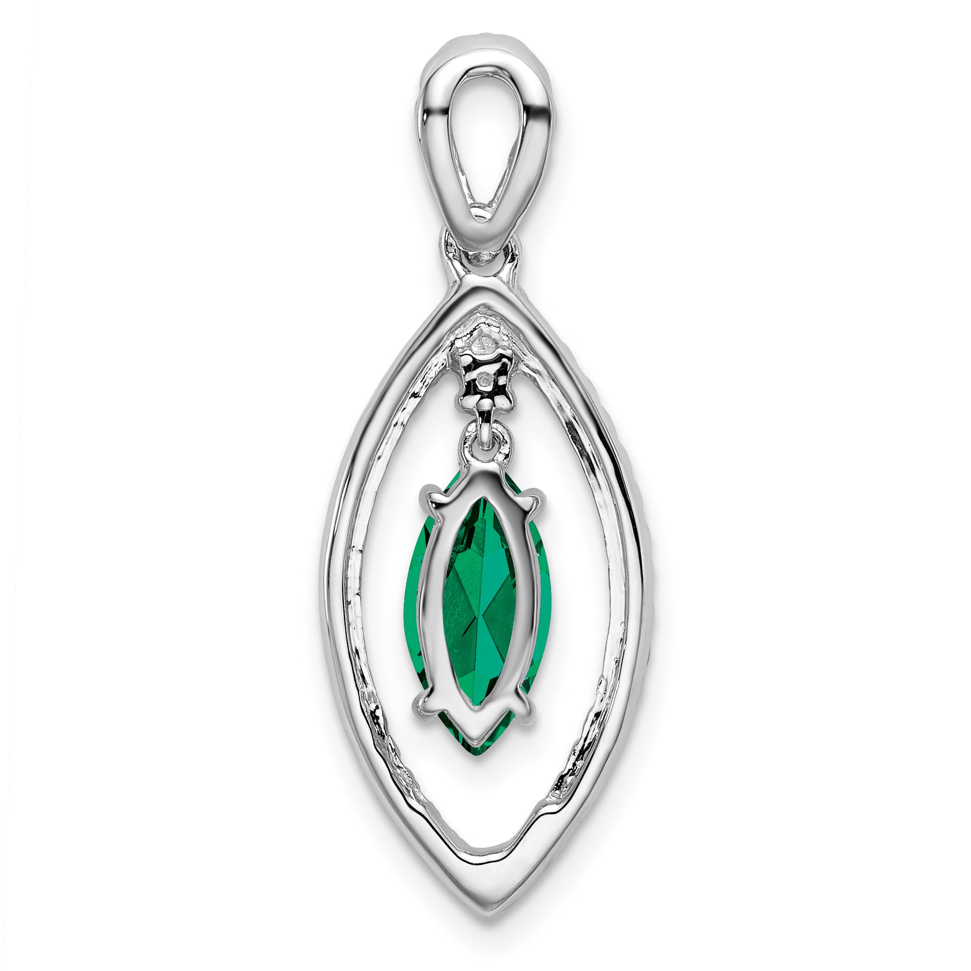 14k White Gold 1/3 carat Lab Grown Diamond VS/SI+ G+ and Lab Created Emerald Chain Slide Pendant