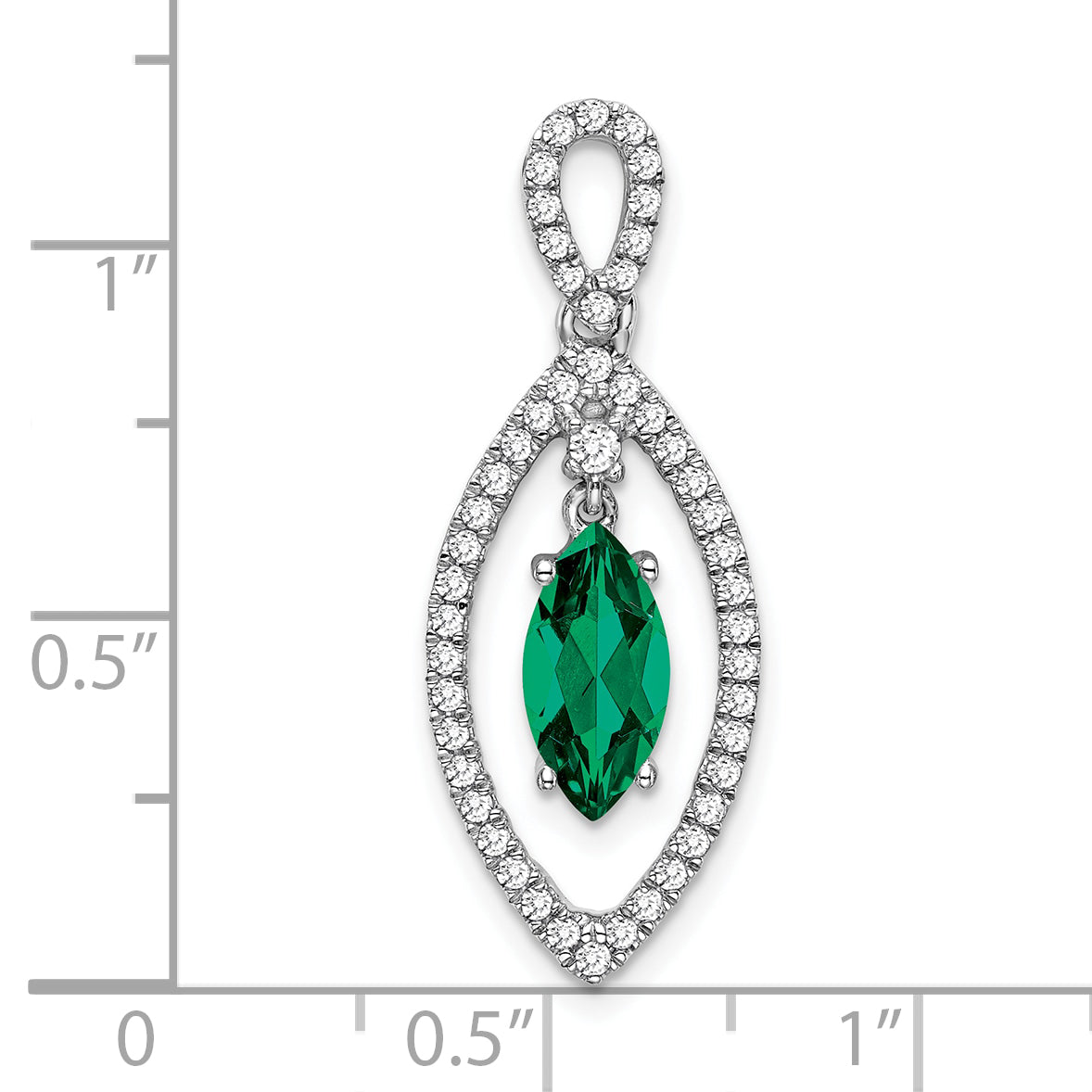 14k White Gold 1/3 carat Lab Grown Diamond VS/SI+ G+ and Lab Created Emerald Chain Slide Pendant