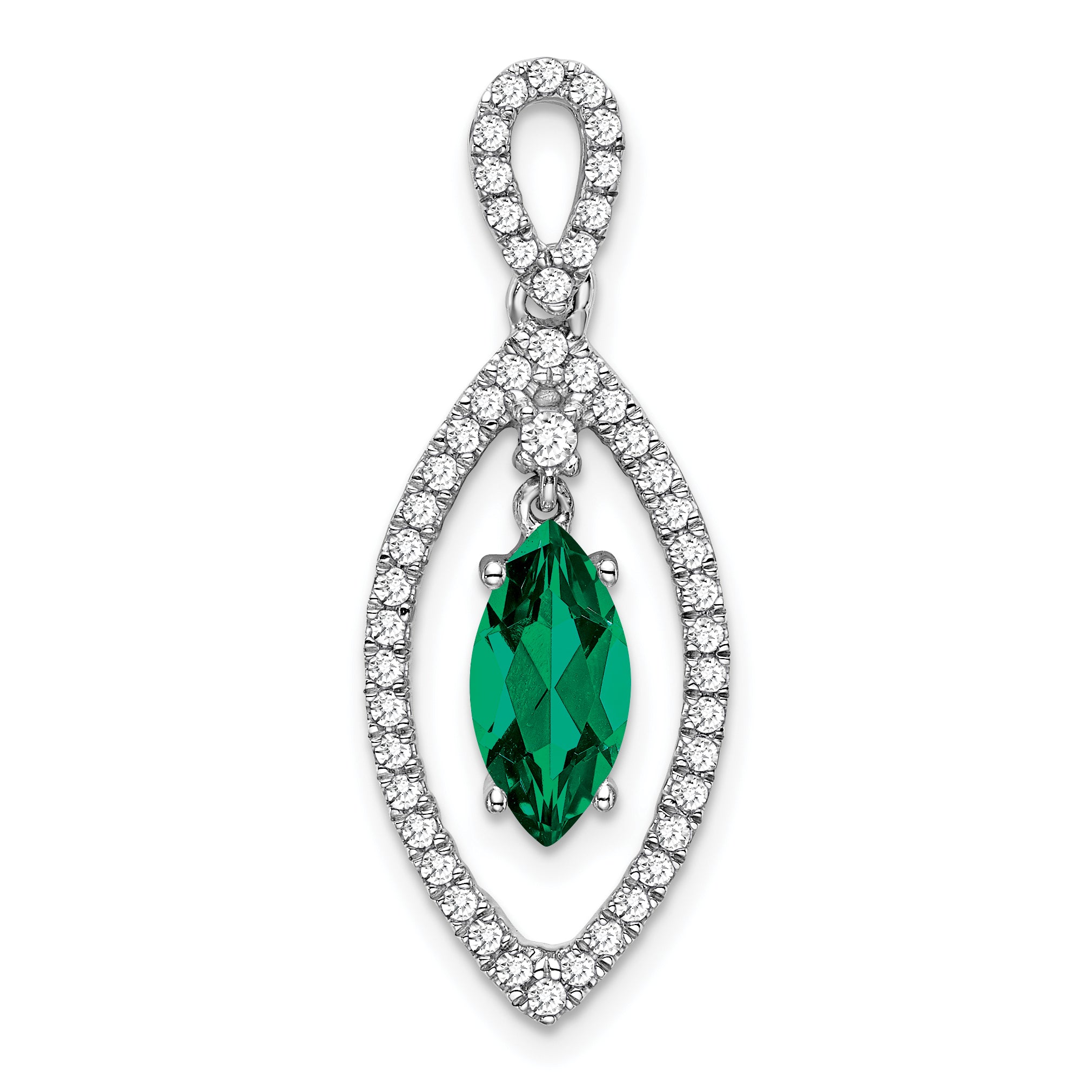 14k White Gold 1/3 carat Lab Grown Diamond VS/SI+ G+ and Lab Created Emerald Chain Slide Pendant