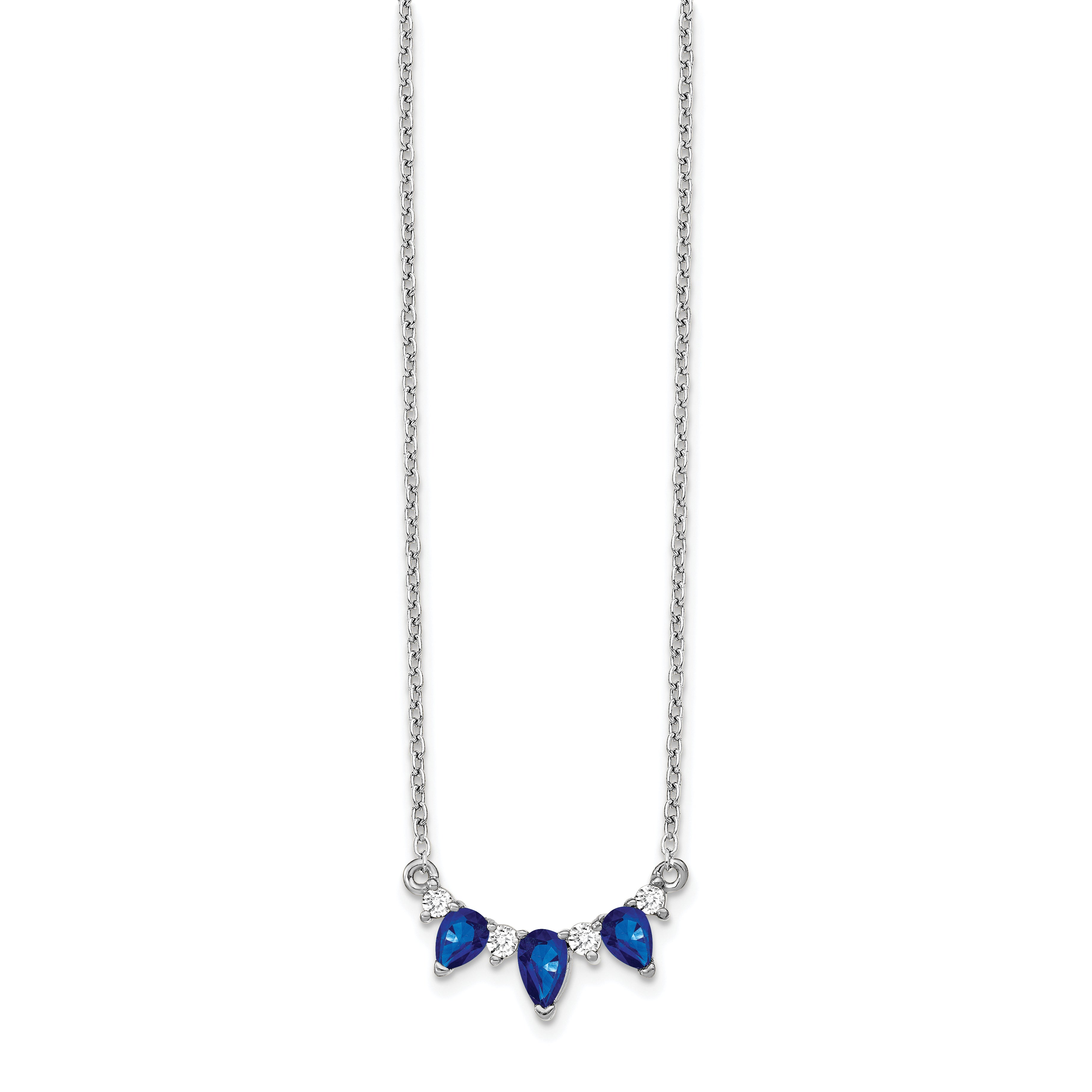 14k White Gold 1/8 carat Lab Grown Diamond VS/SI+ G+ and Created Sapphire Complete 18 inch Necklace