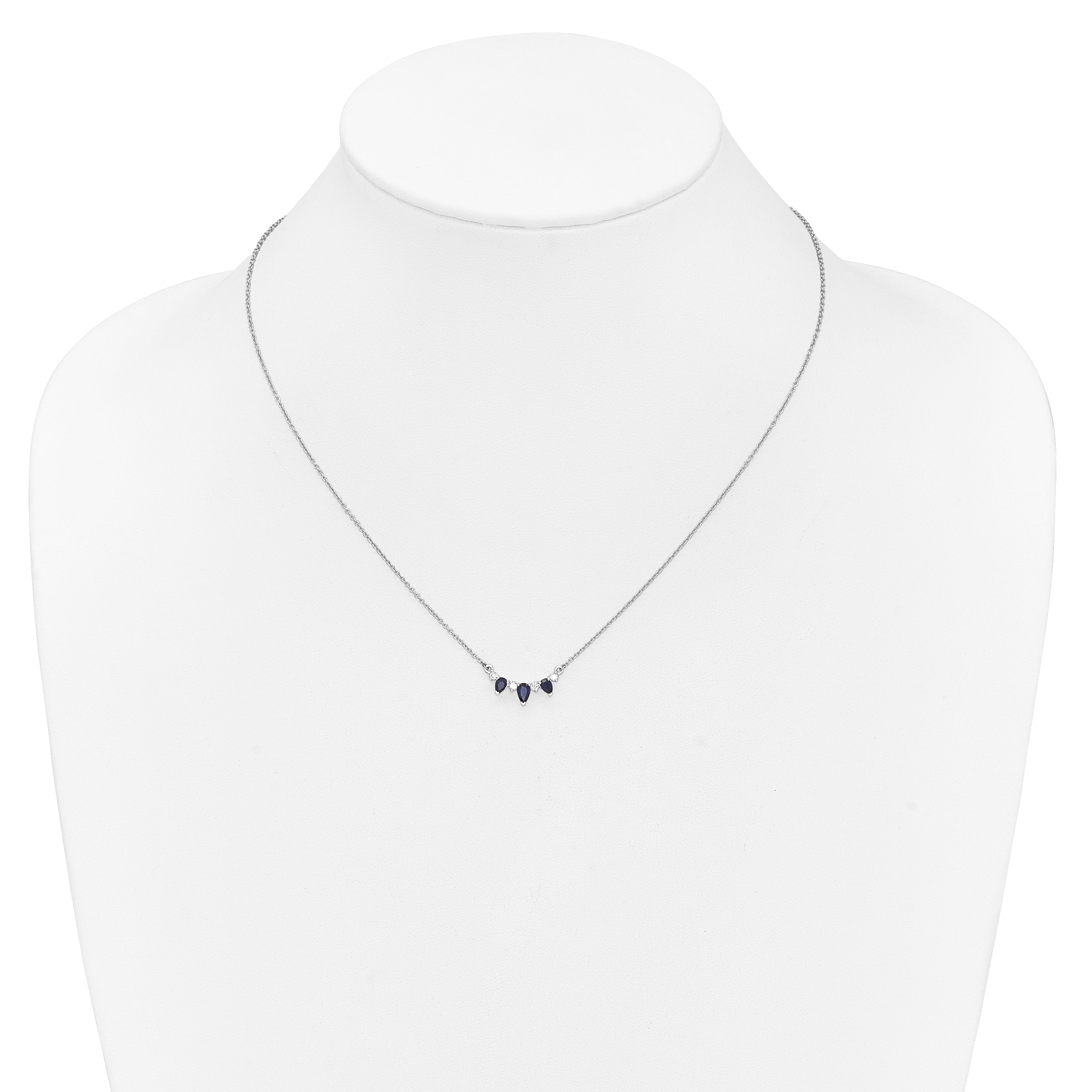 14k White Gold 1/8 carat Lab Grown Diamond VS/SI+ G+ and Created Sapphire Complete 18 inch Necklace