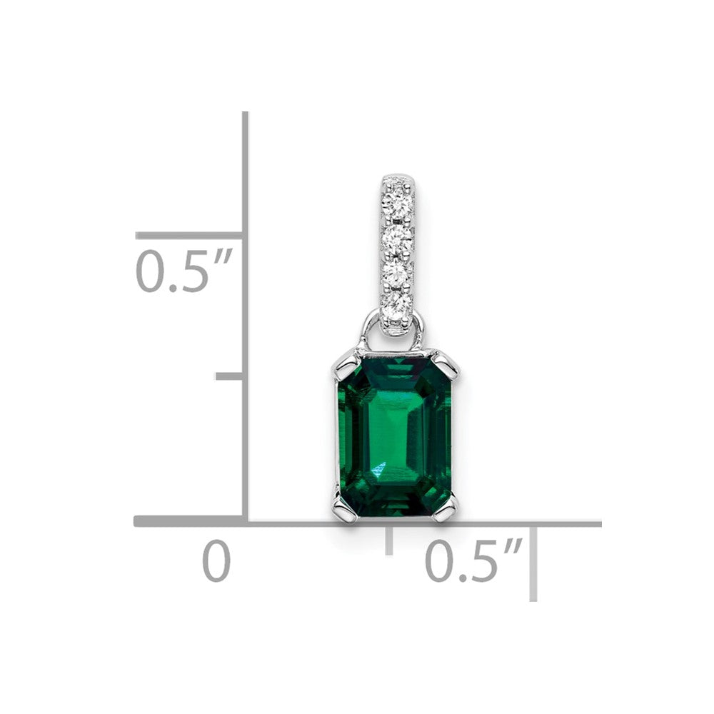 14K White Gold Lab Grown VS/SI FGH Dia and Created Emerald Pendant