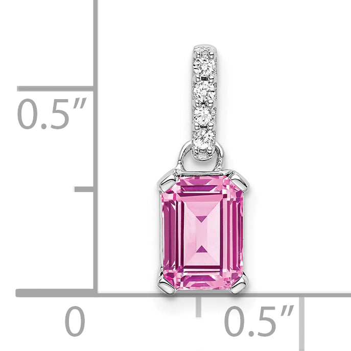 14k White Gold 1/20 carat Lab Grown Diamond VS/SI+ G+ and Lab Created Pink Sapphire Pendant