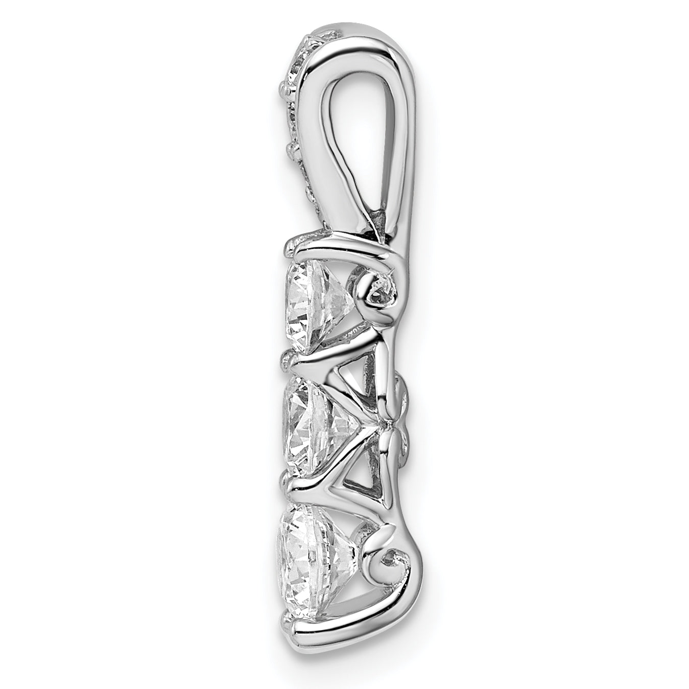 14k White Gold 1 carat Lab Grown Diamond VS/SI+ G+ Three Stone Chain Slide Pendant