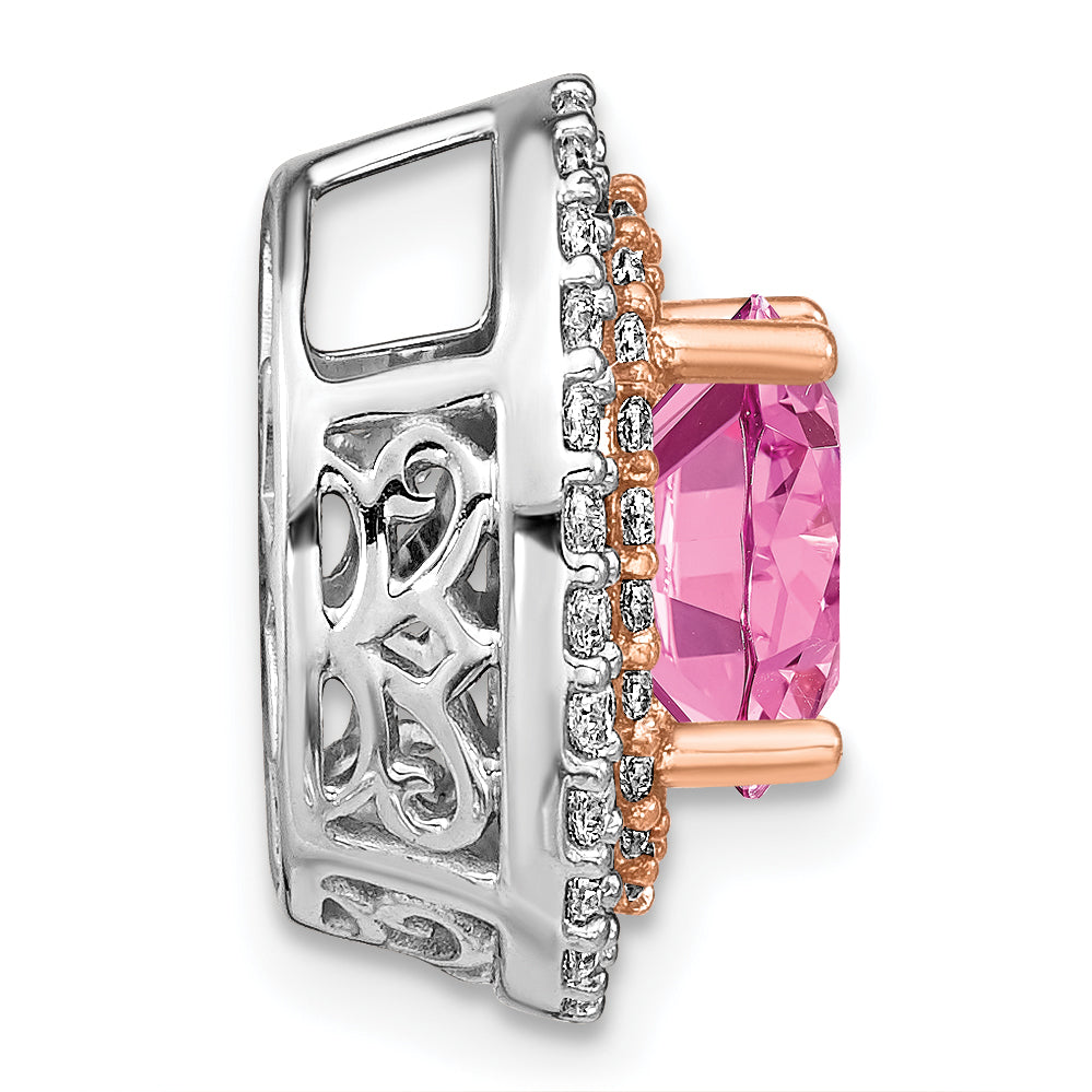 14k Two Tone 1/5 carat Lab Grown Diamond VS/SI+ G+ and Lab Created Pink Sapphire Chain Slide Pendant