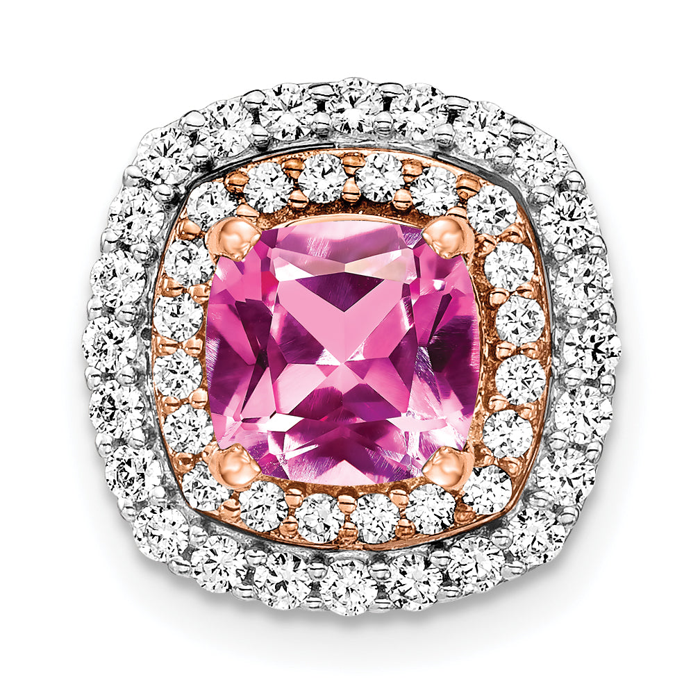 14k Two Tone Rose and White Gold 1/2 carat Lab Grown Diamond VS/SI+ G+ and Lab Created Pink Sapphire Chain Slide Pendant