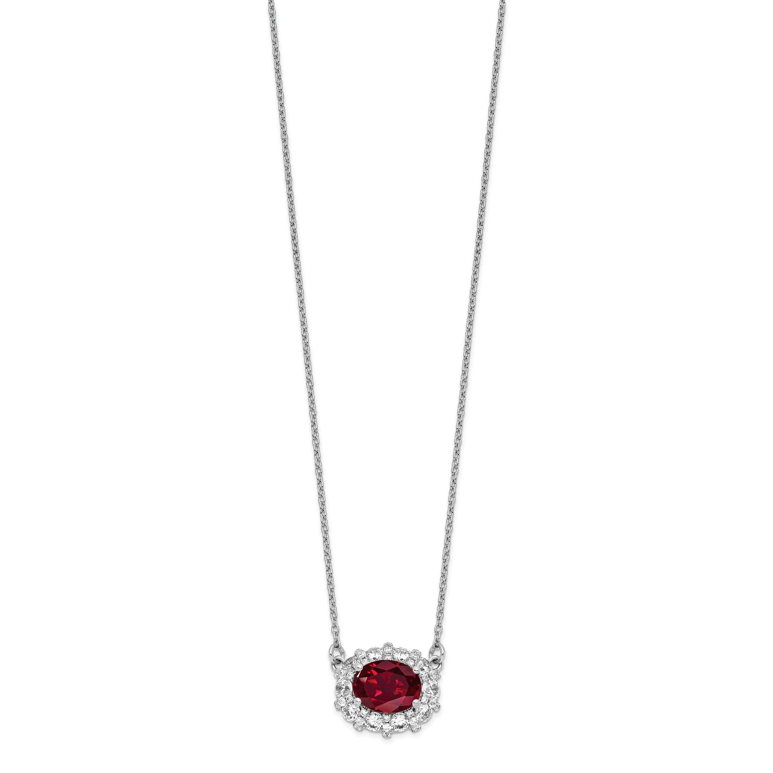 14k White Gold 1 carat Lab Grown Diamond VS/SI+ G+ and Created Ruby Complete 18 inch Necklace