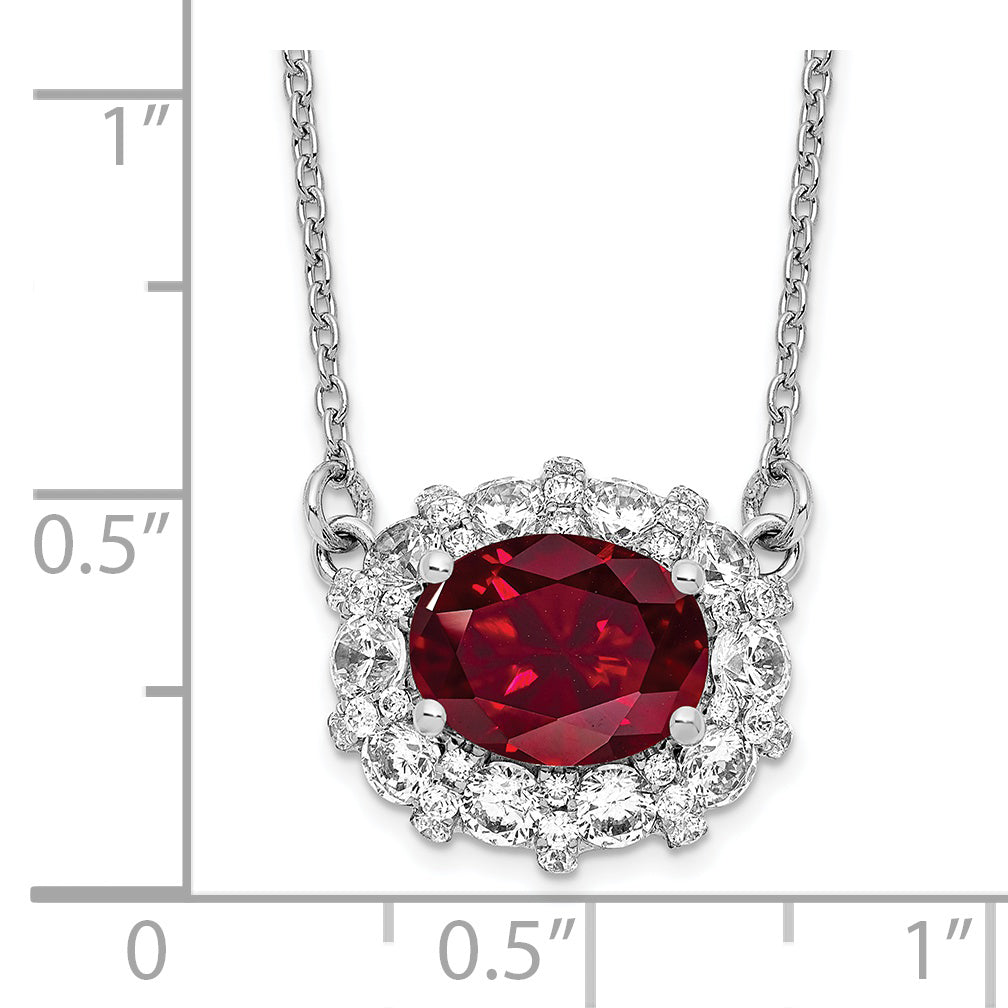 14k White Gold 1 carat Lab Grown Diamond VS/SI+ G+ and Created Ruby Complete 18 inch Necklace