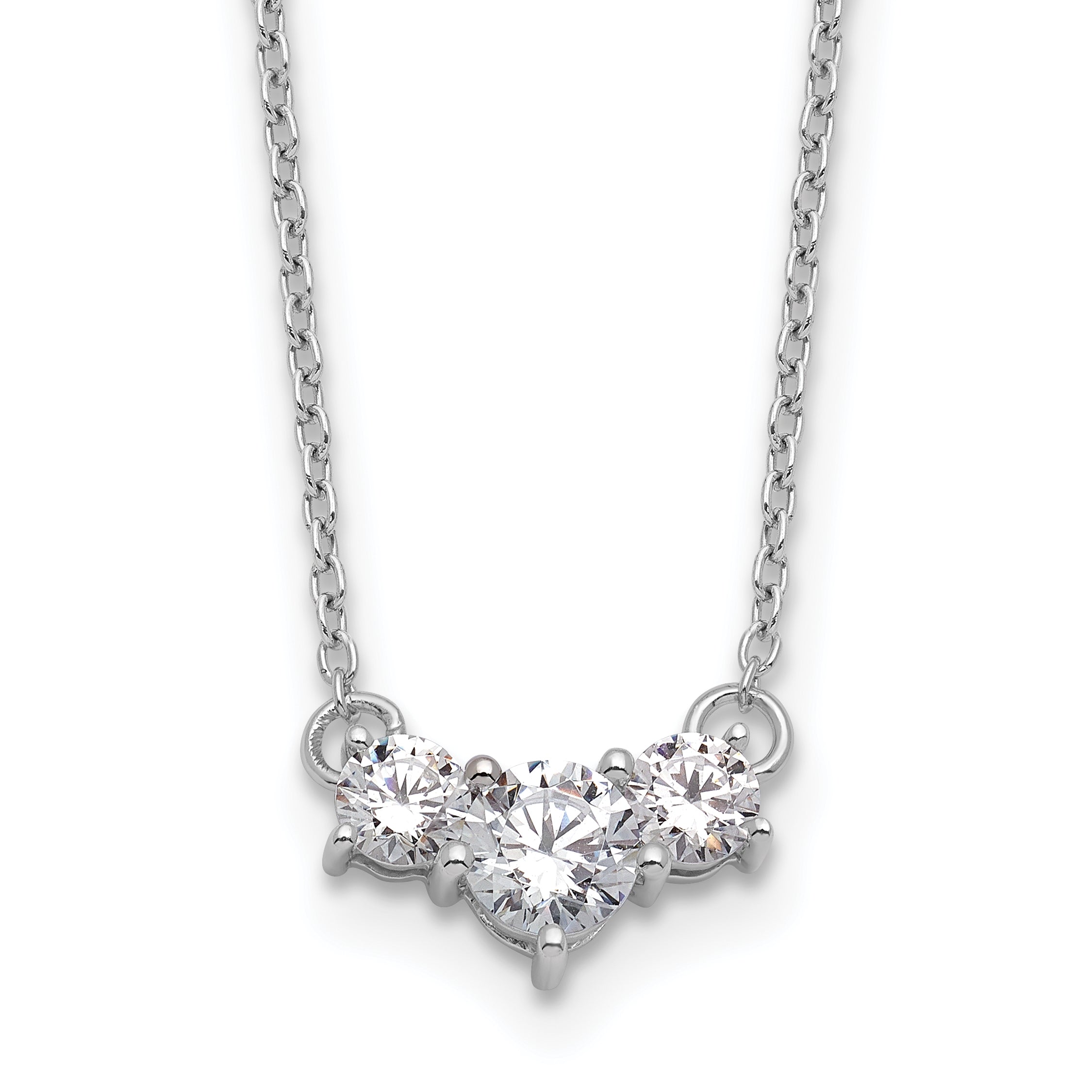 14k White Gold 3/4 carat Lab Grown Diamond VS/SI+ G+ Round Complete 18 inch Three Stone Necklace