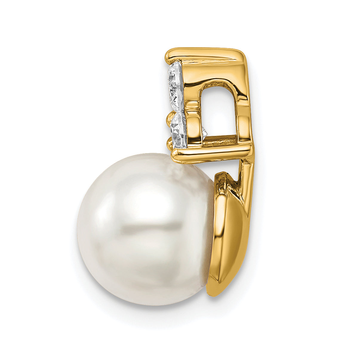 14K White Gold 1/5 carat Lab Grown Diamond VS/SI+ G+ and 7.00 mm Freshwater Cultured Pearl Chain Slide Pendant