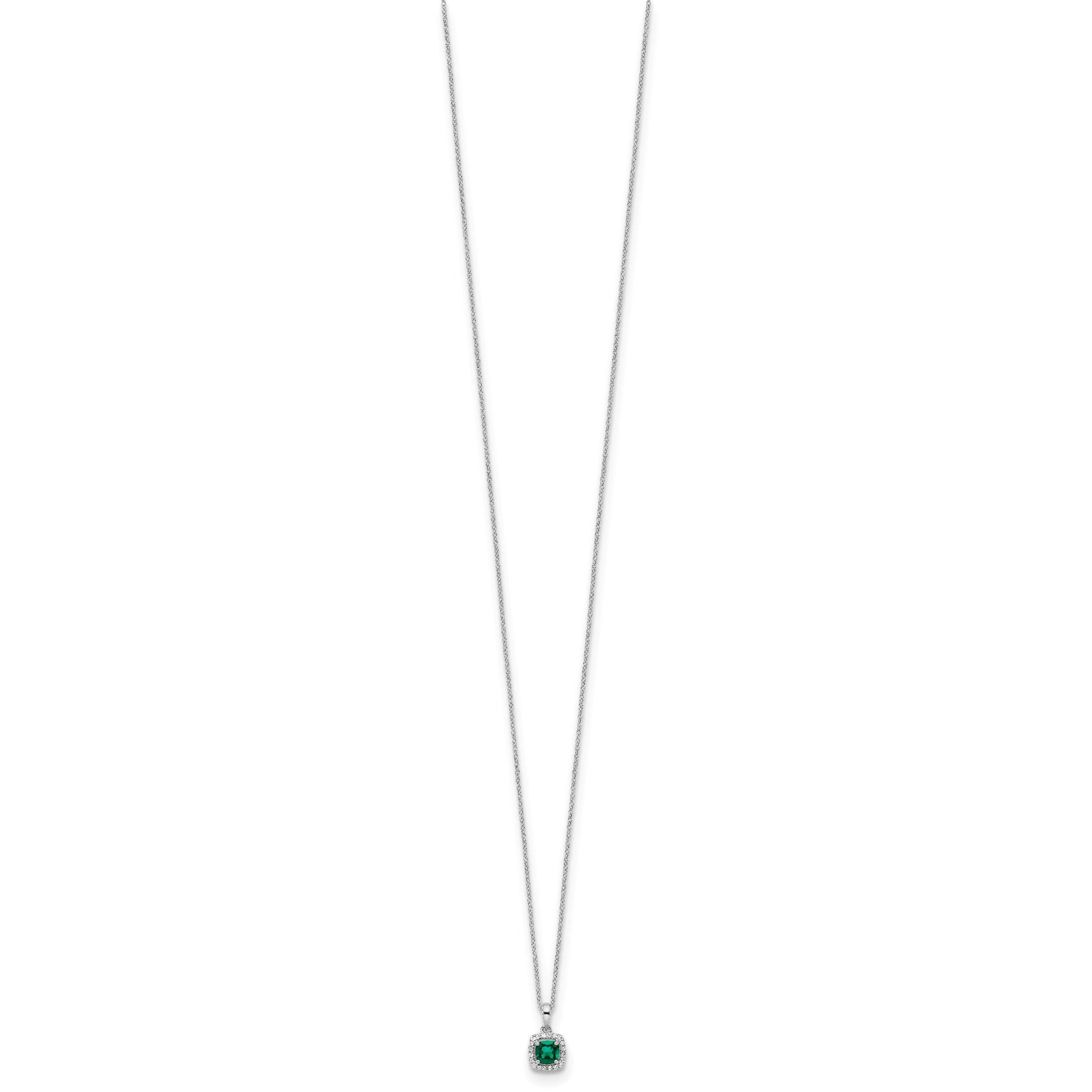 10k 1/10 carat Lab Grown Diamond VS/SI+ G+ and Created Emerald Complete 18 inch Pendant Necklace