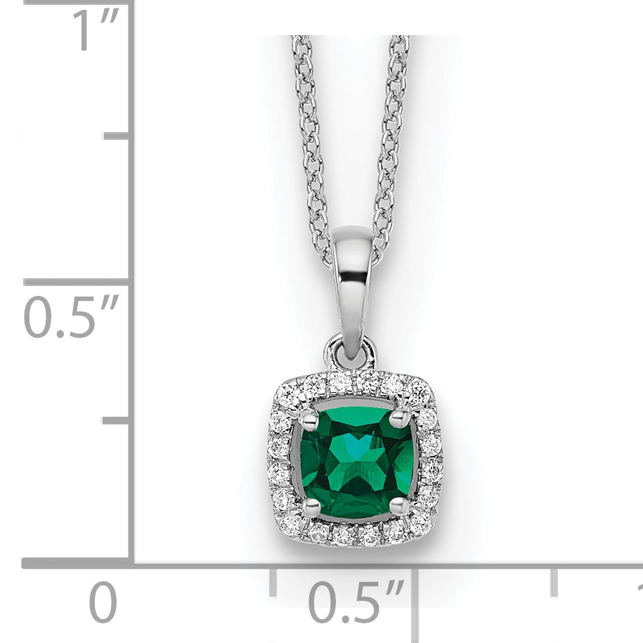 10k 1/10 carat Lab Grown Diamond VS/SI+ G+ and Created Emerald Complete 18 inch Pendant Necklace