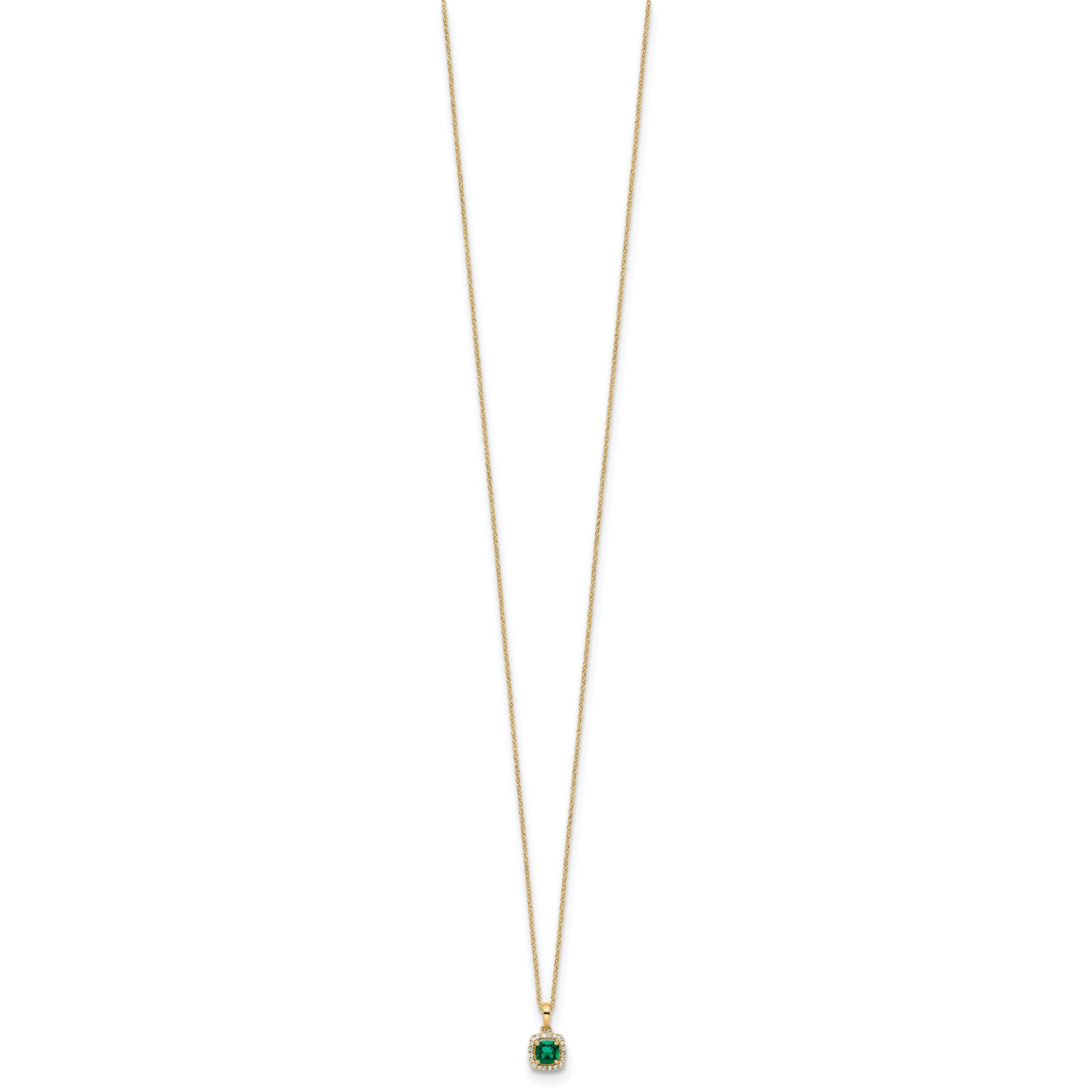 10k 1/10 carat Lab Grown Diamond VS/SI+ G+ and Created Emerald Complete 18 inch Pendant Necklace