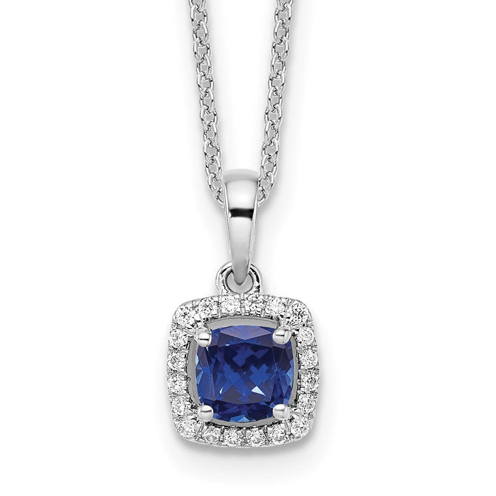 10K White Gold Lab Grown VS/SI FGH Dia and Created Sapphire Pendant Necklac