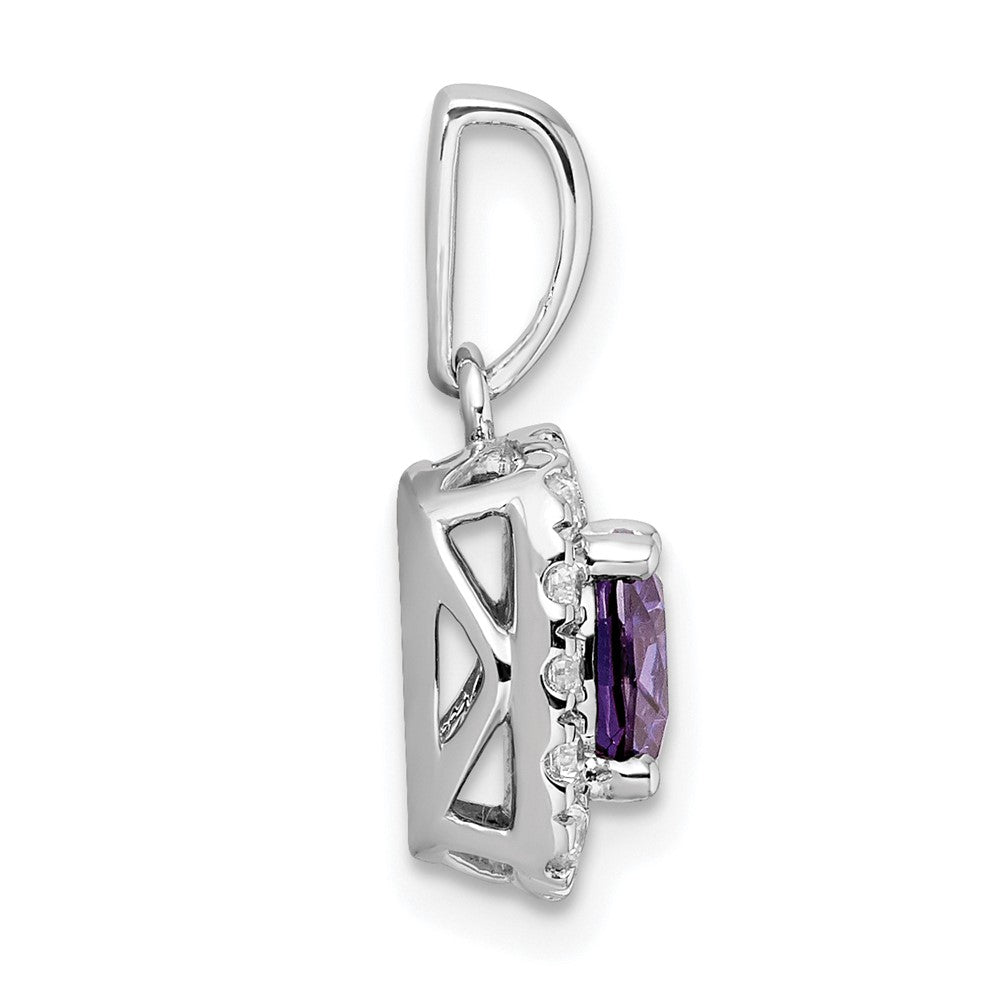 14K White Gold Lab Grown Vs/Si Fgh Dia And Amethyst Halo Pendant