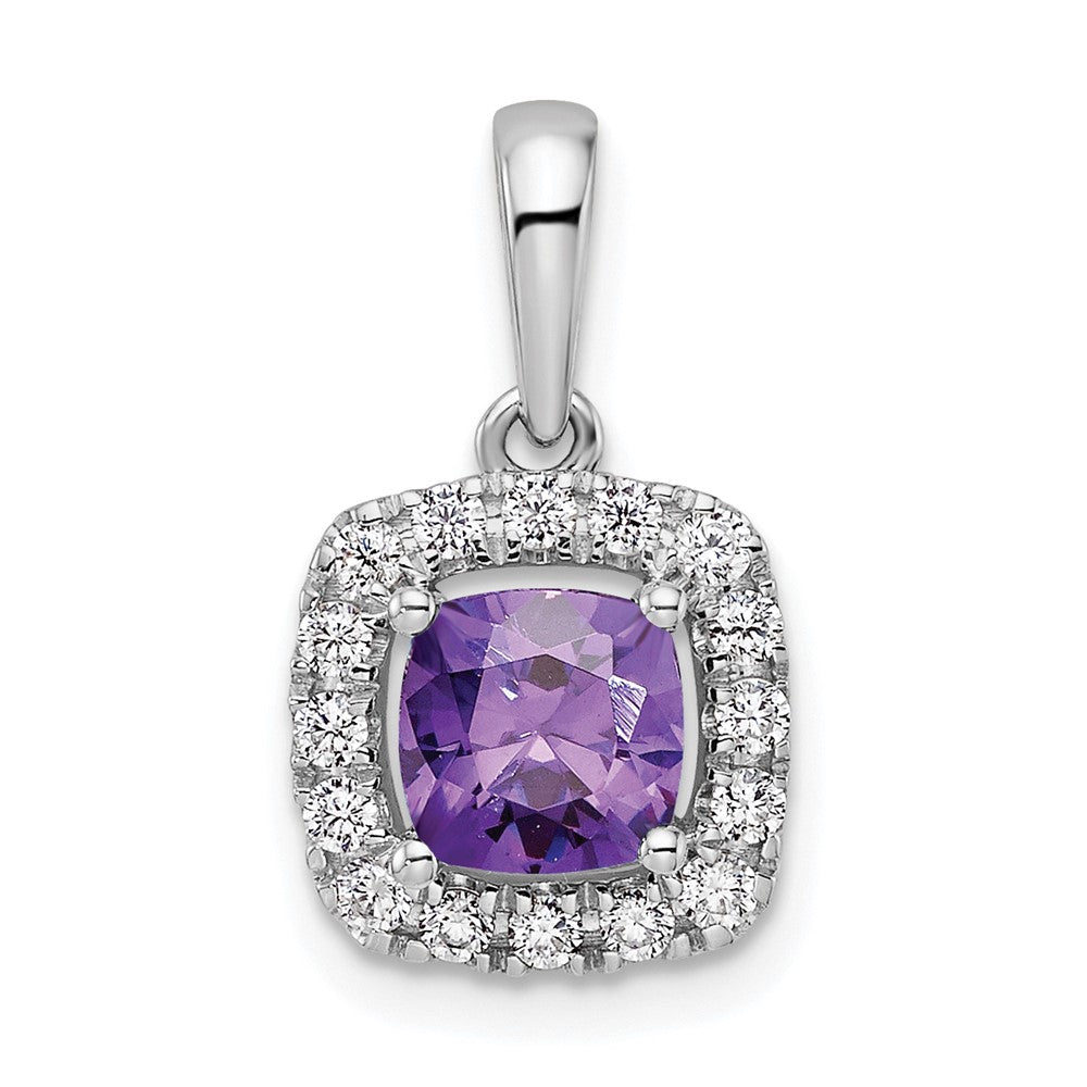 14K White Gold Lab Grown Vs/Si Fgh Dia And Amethyst Halo Pendant