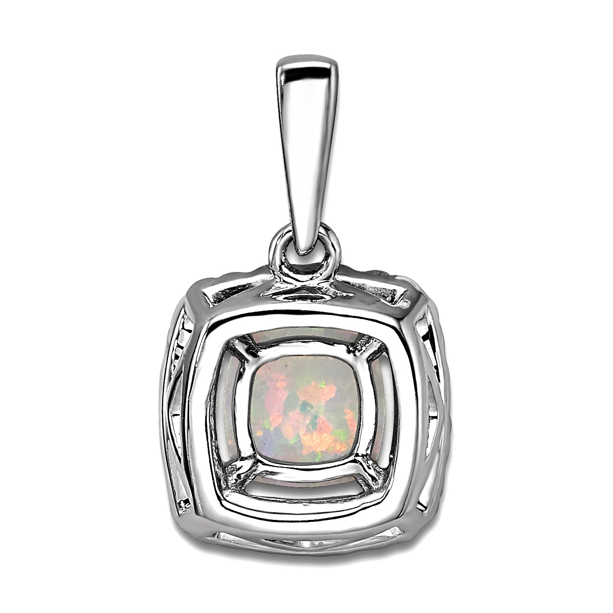 10k White Gold 1/4 carat Lab Grown Diamond VS/SI+ G+ and Created Opal Complete 18 inch Pendant Necklace