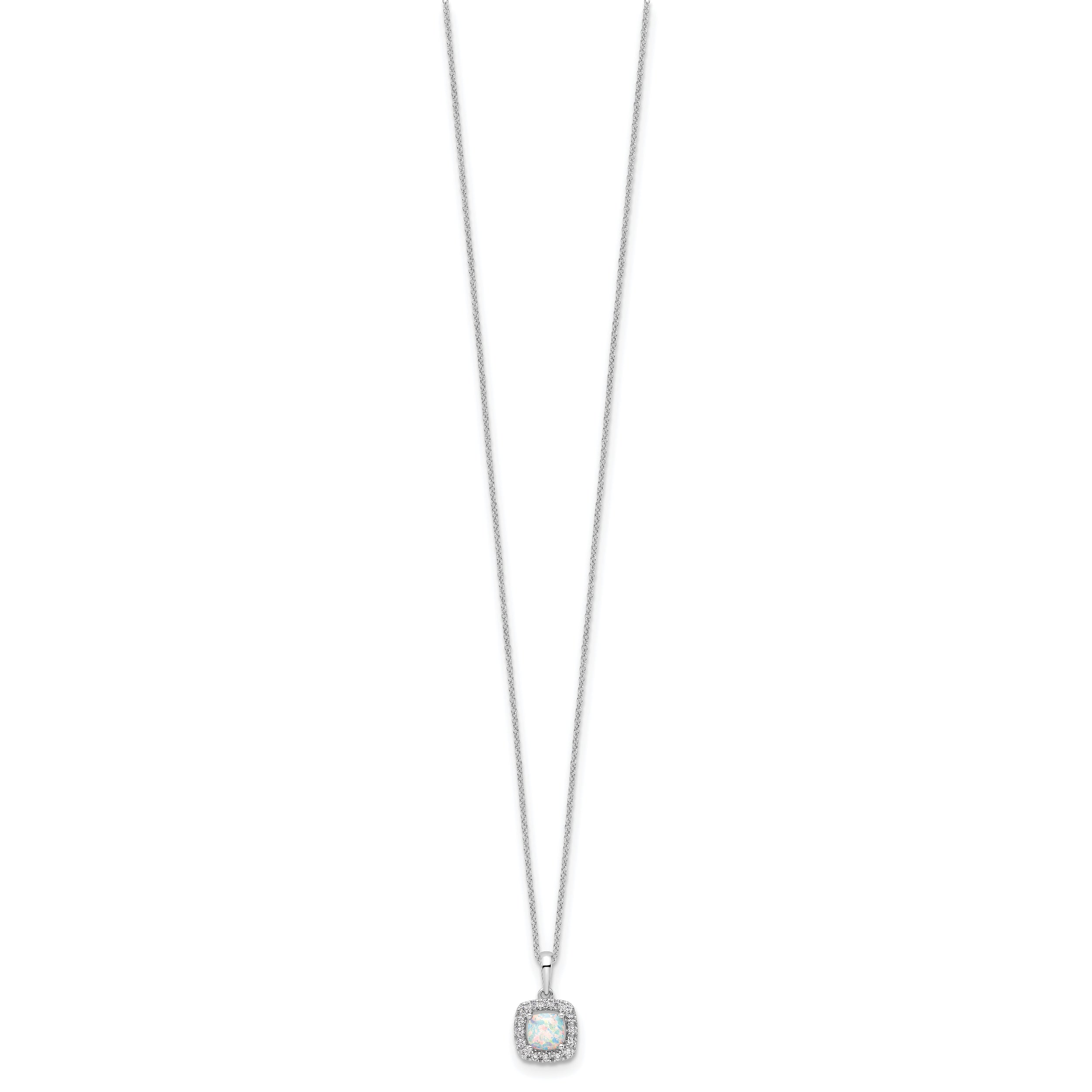 10k White Gold 1/4 carat Lab Grown Diamond VS/SI+ G+ and Created Opal Complete 18 inch Pendant Necklace
