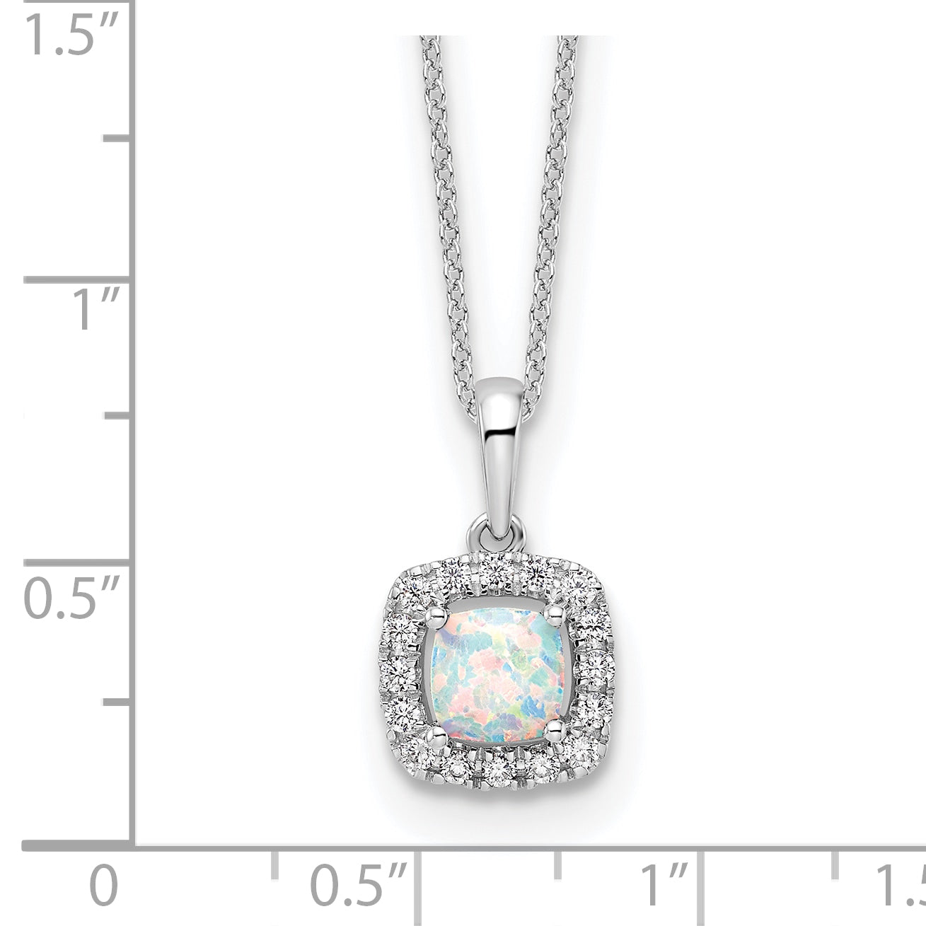 10k White Gold 1/4 carat Lab Grown Diamond VS/SI+ G+ and Created Opal Complete 18 inch Pendant Necklace