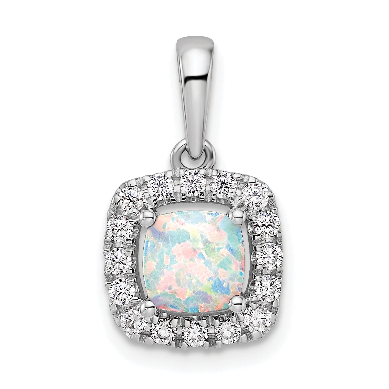 10k White Gold 1/4 carat Lab Grown Diamond VS/SI+ G+ and Created Opal Complete 18 inch Pendant Necklace