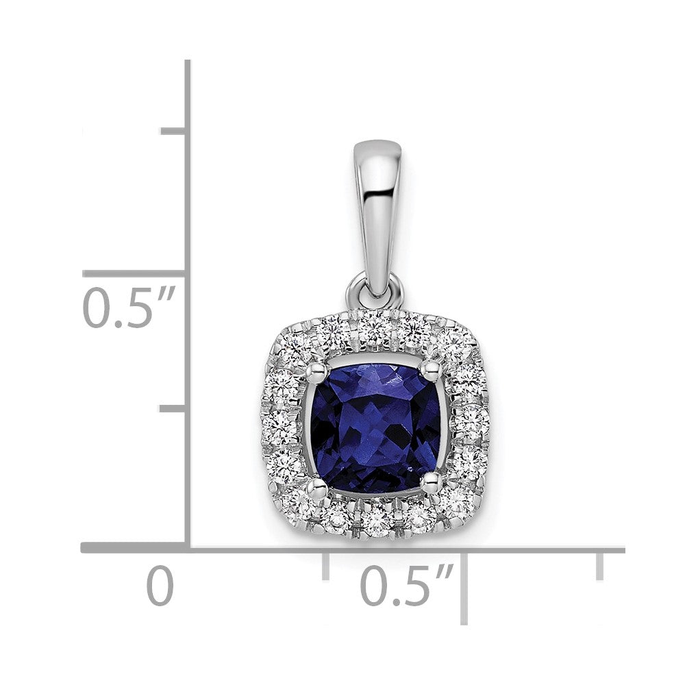 14K White Gold Lab Grown Vs/Si Fgh Dia And Created Blue Sapphire Halo Penda