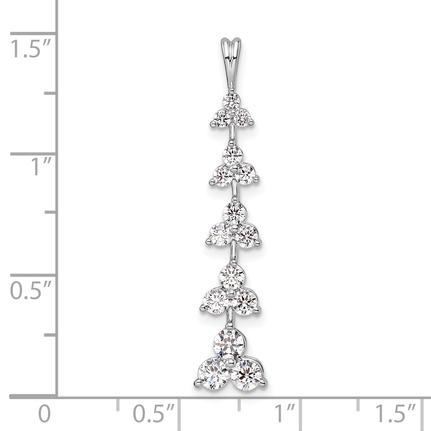 14k White Gold 1 carat Lab Grown Diamond VS/SI+ G+ Five Three Stone Cluster Bar Chain Slide Pendant