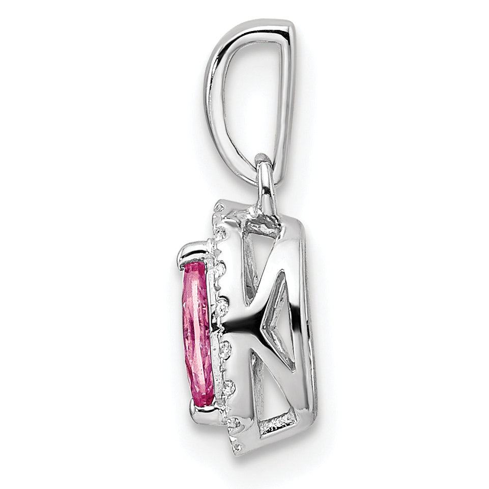 14k White Gold 1/10 carat Lab Grown Diamond VS/SI+ G+ and Lab Created Pink Sapphire October Birthstone Pendant