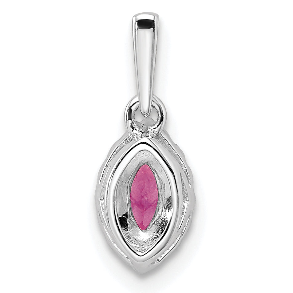 14k White Gold 1/10 carat Lab Grown Diamond VS/SI+ G+ and Lab Created Pink Sapphire October Birthstone Pendant