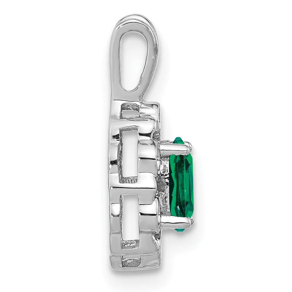 14K White Gold Lab Grown Vs/Si Fgh Dia And Created Emerald Pendant