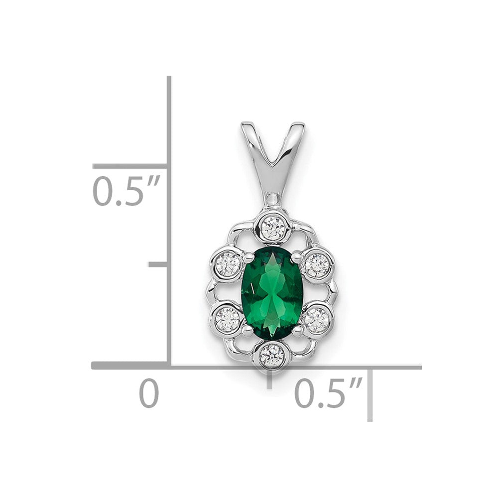 14K White Gold Lab Grown Vs/Si Fgh Dia And Created Emerald Pendant