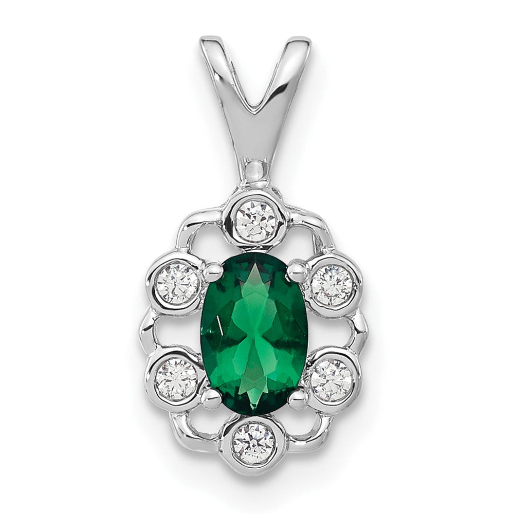 14K White Gold Lab Grown Vs/Si Fgh Dia And Created Emerald Pendant