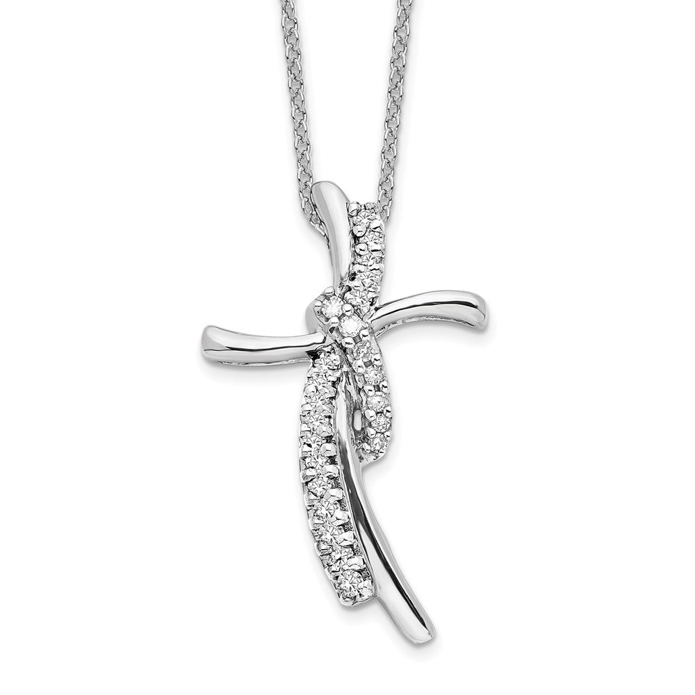 14K White Gold Lab Grown VS/SI FGH Dia Cross Pendant Necklace