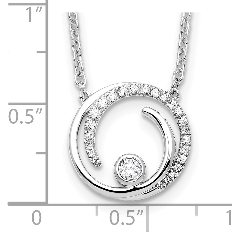 14k White Gold 1/5 carat Lab Grown Diamond VS/SI+ G+ Complete 18 inch Fashion Swirl Circle Design Necklace