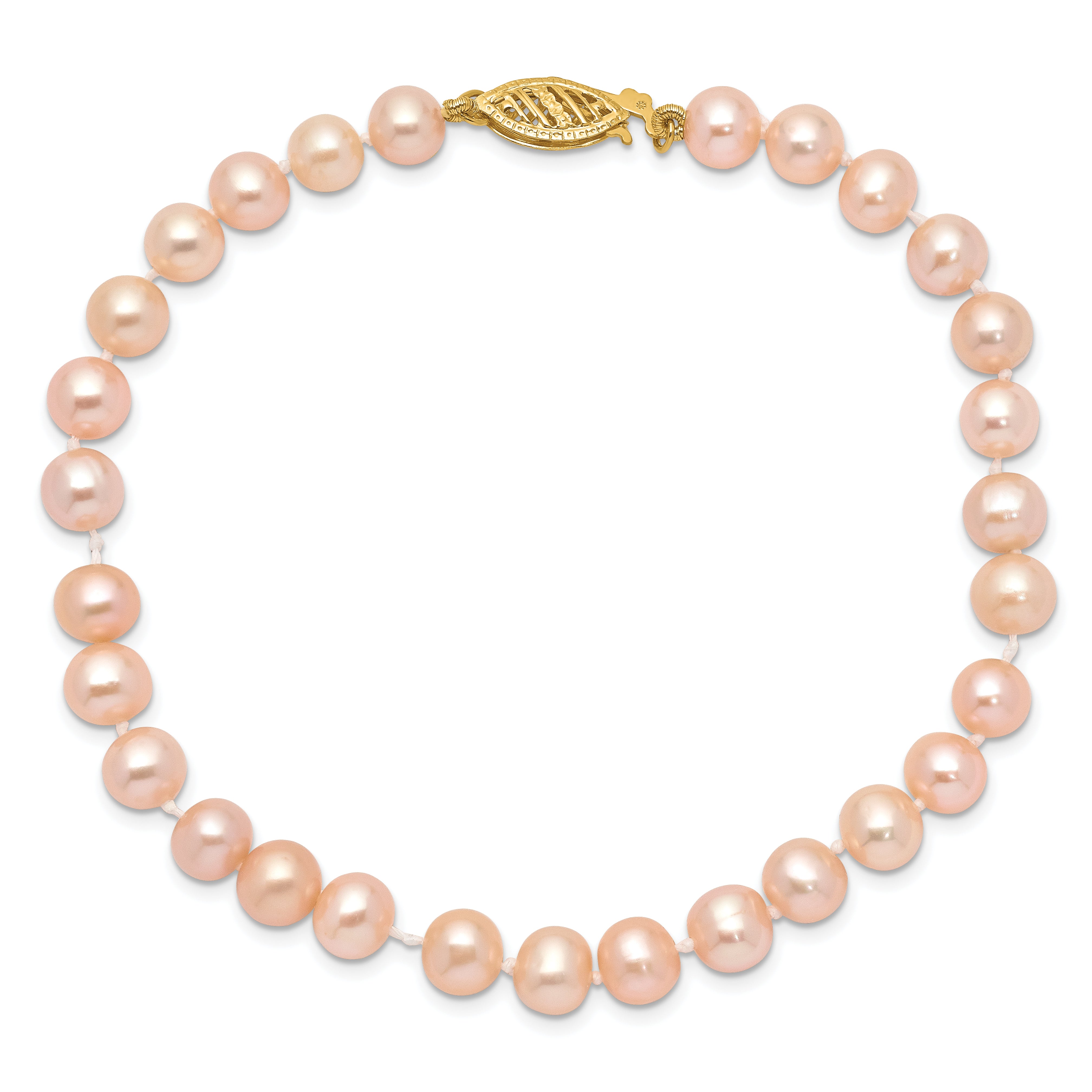 14k 5-6mm Pink Near-Round Freshwater Cultured Pearl 7.5 inch Bracelet