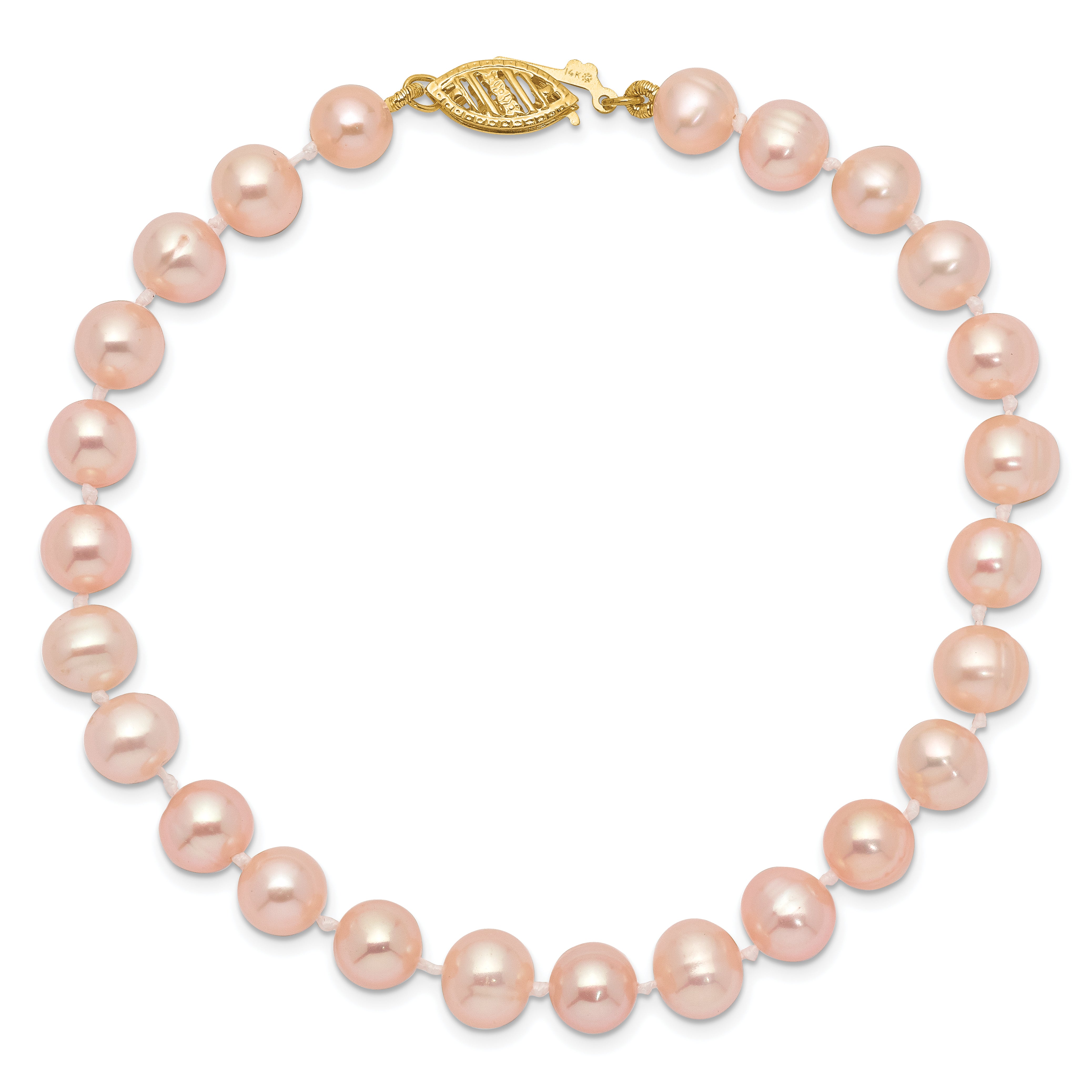 14k 6-7mm Pink Near-Round Freshwater Cultured Pearl 7.5 inch Bracelet