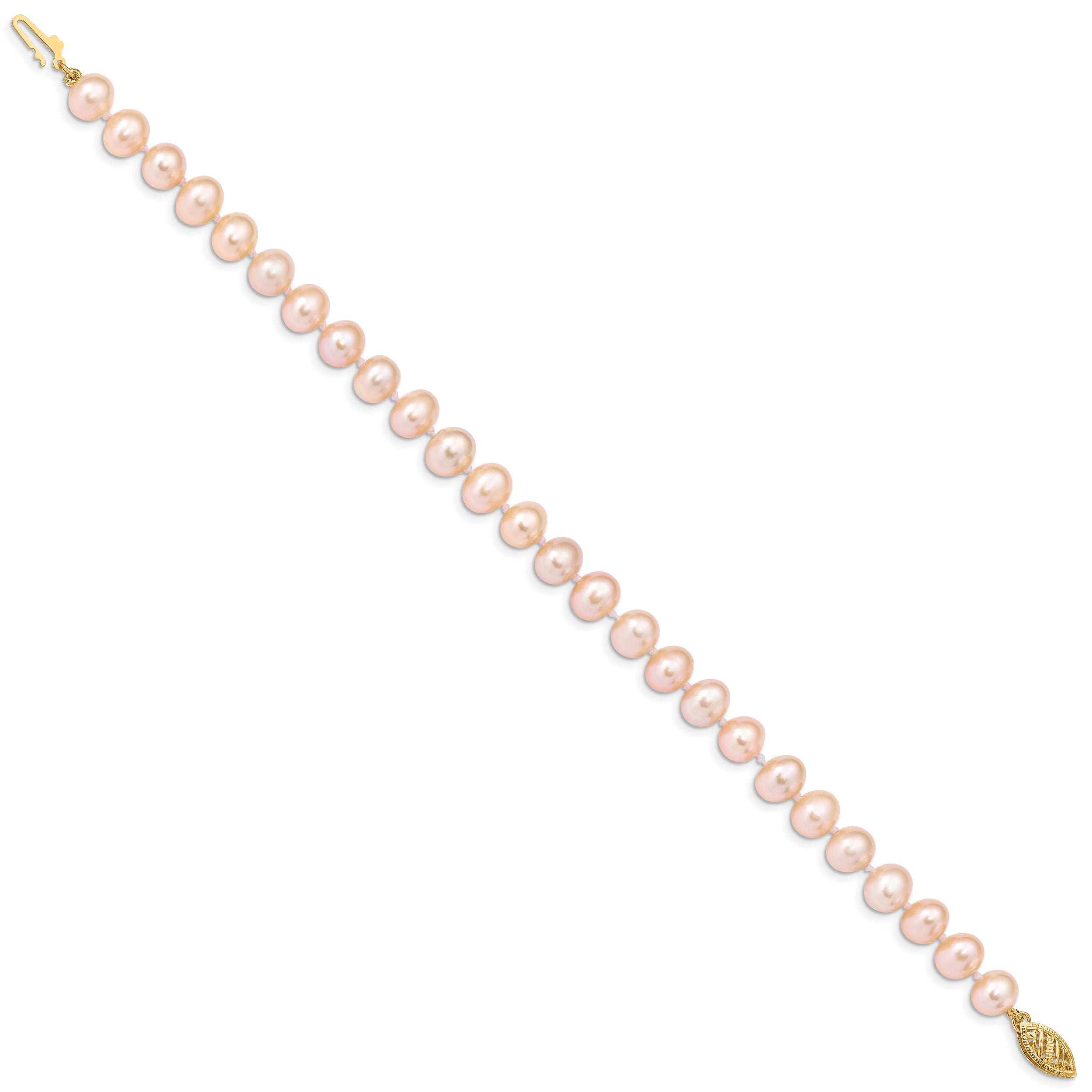 14k 7-8mm Pink Near-Round Freshwater Cultured Pearl 7.5 inch Bracelet