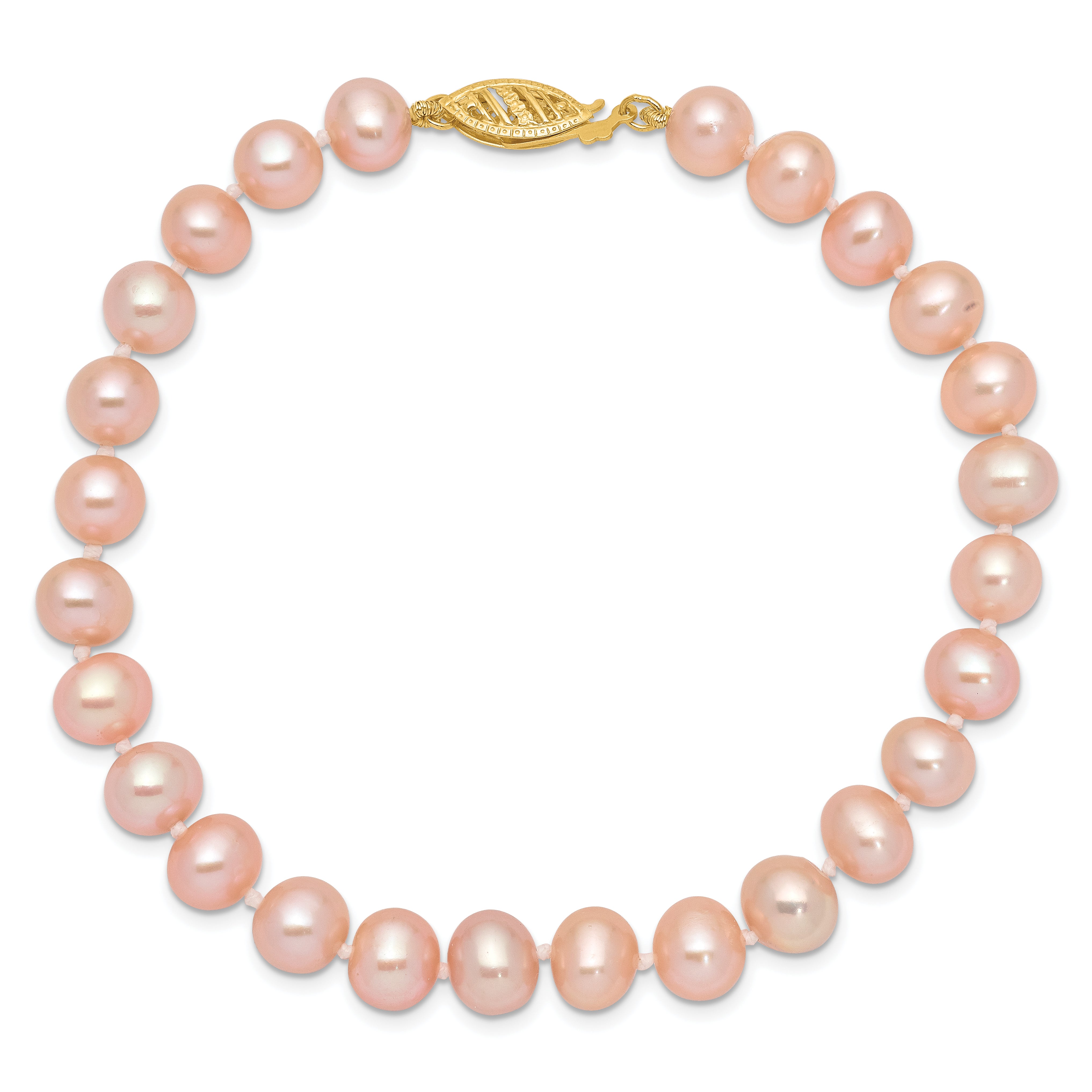14k 7-8mm Pink Near-Round Freshwater Cultured Pearl 7.5 inch Bracelet