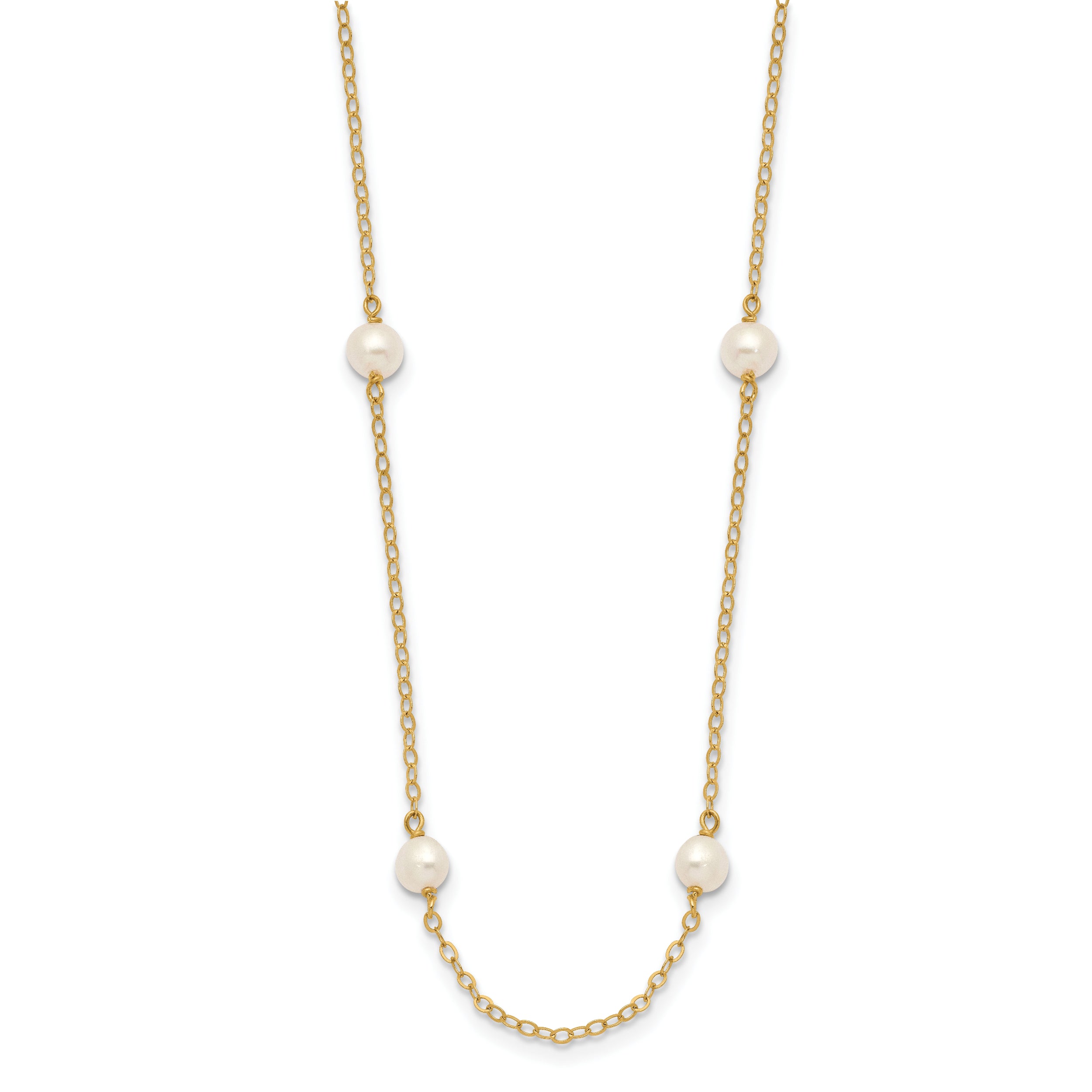 14k 4-5mm White Near-Round Freshwater Cultured Pearl 8-Station 16 inch Necklace