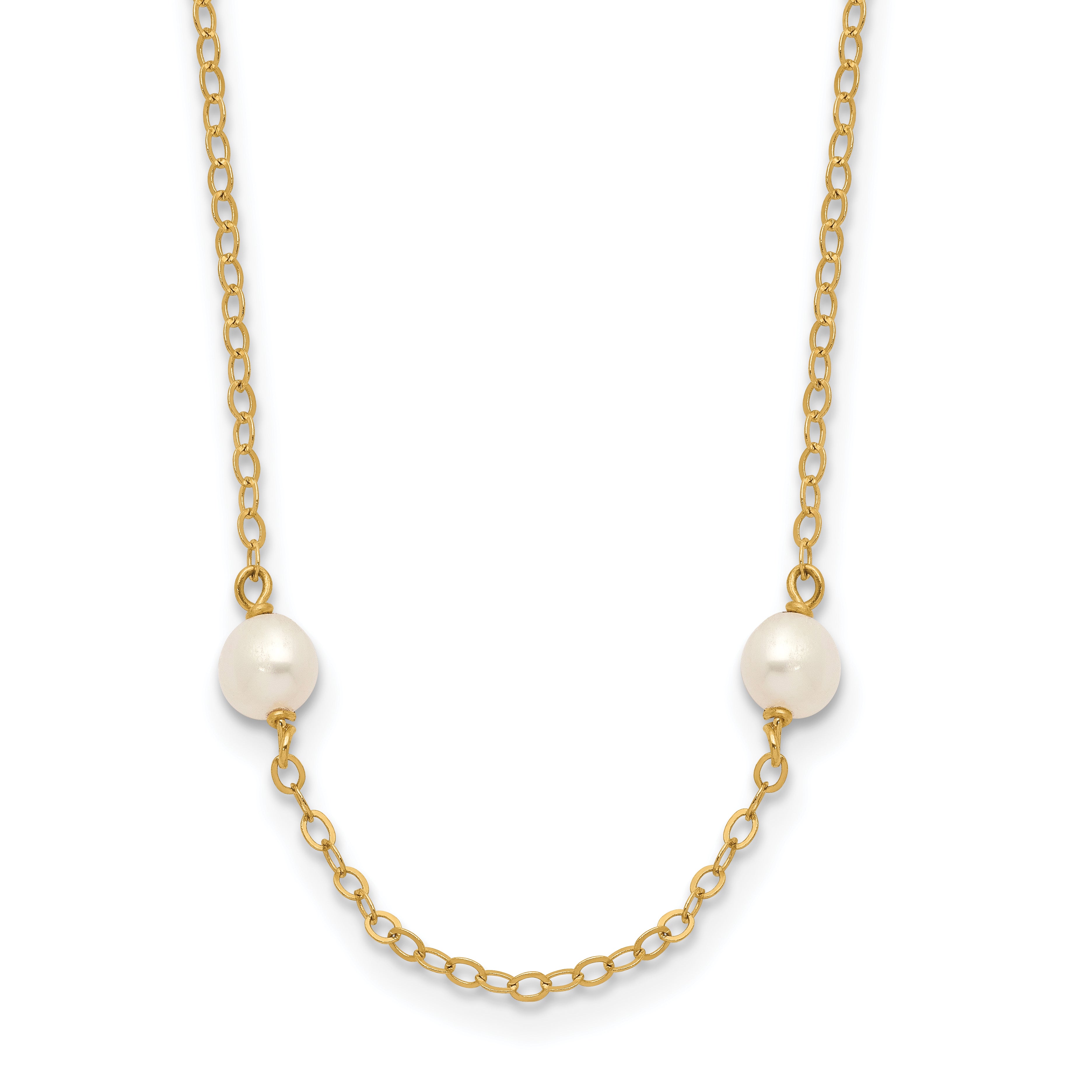 14k 4-5mm White Near-Round Freshwater Cultured Pearl 8-Station 16 inch Necklace