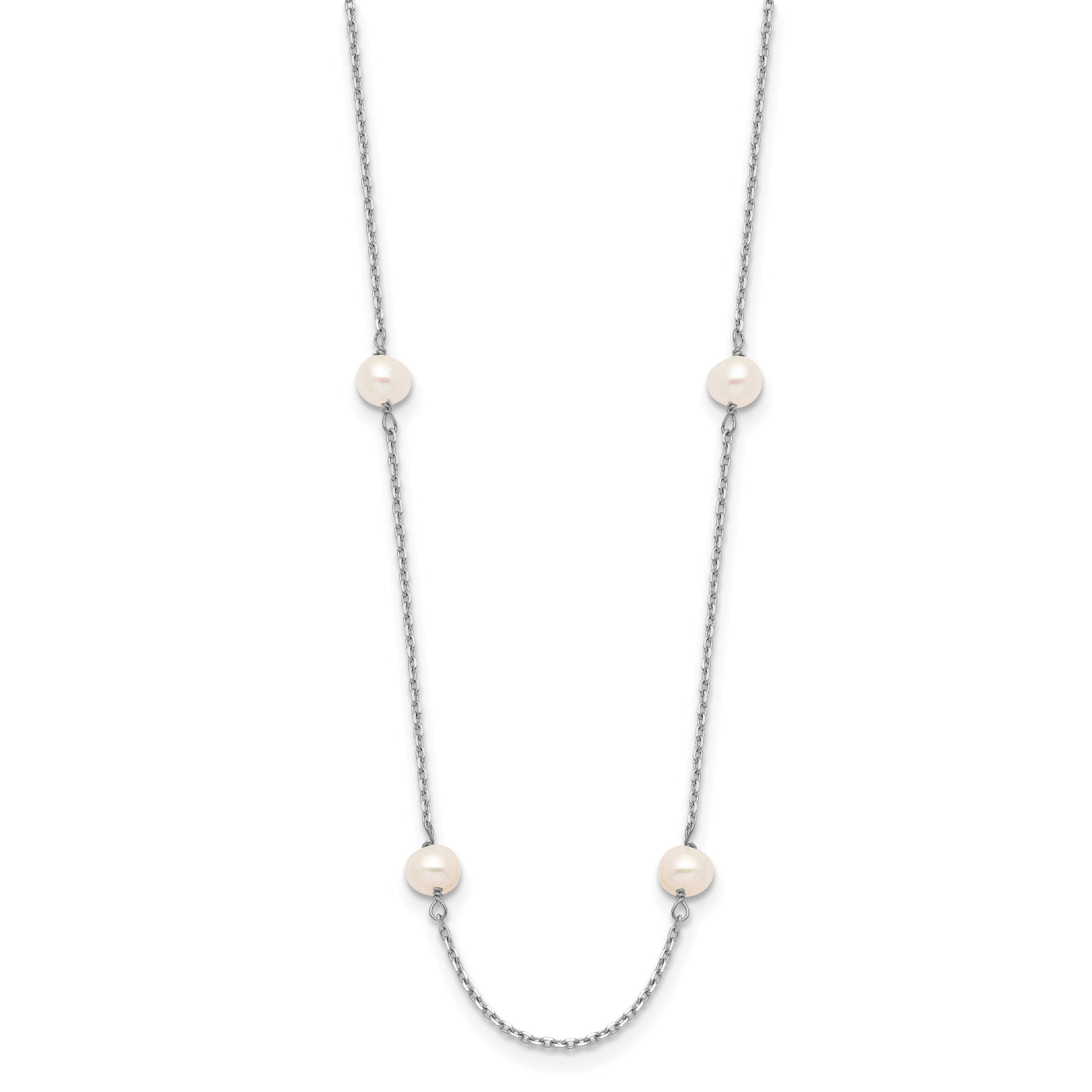 14k White Gold 4-5mm White Near-Round Freshwater Cultured Pearl 8-Station 16 inch Necklace