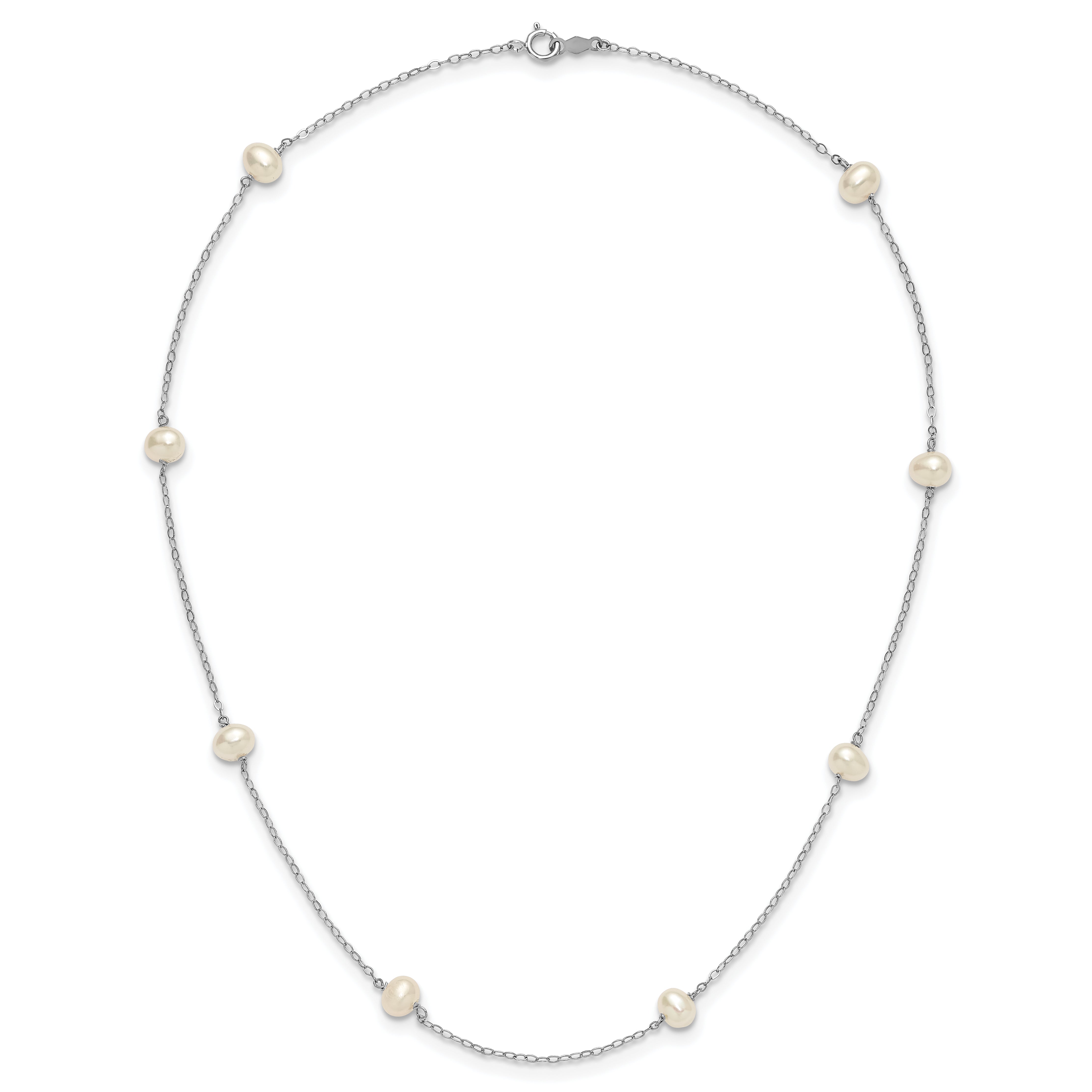 14k White Gold 4-5mm White Near-Round Freshwater Cultured Pearl 8-Station 16 inch Necklace