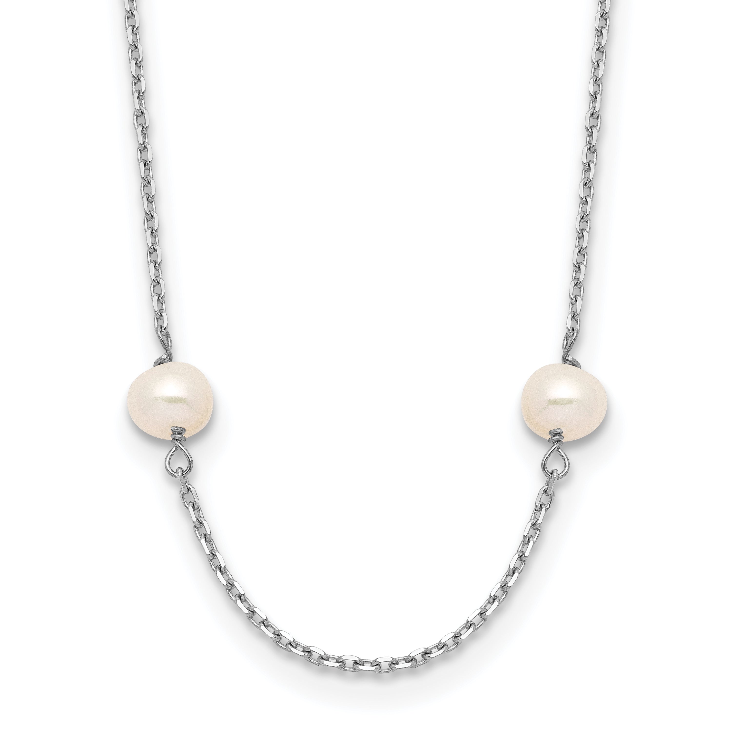 14k White Gold 4-5mm White Near-Round Freshwater Cultured Pearl 8-Station 16 inch Necklace