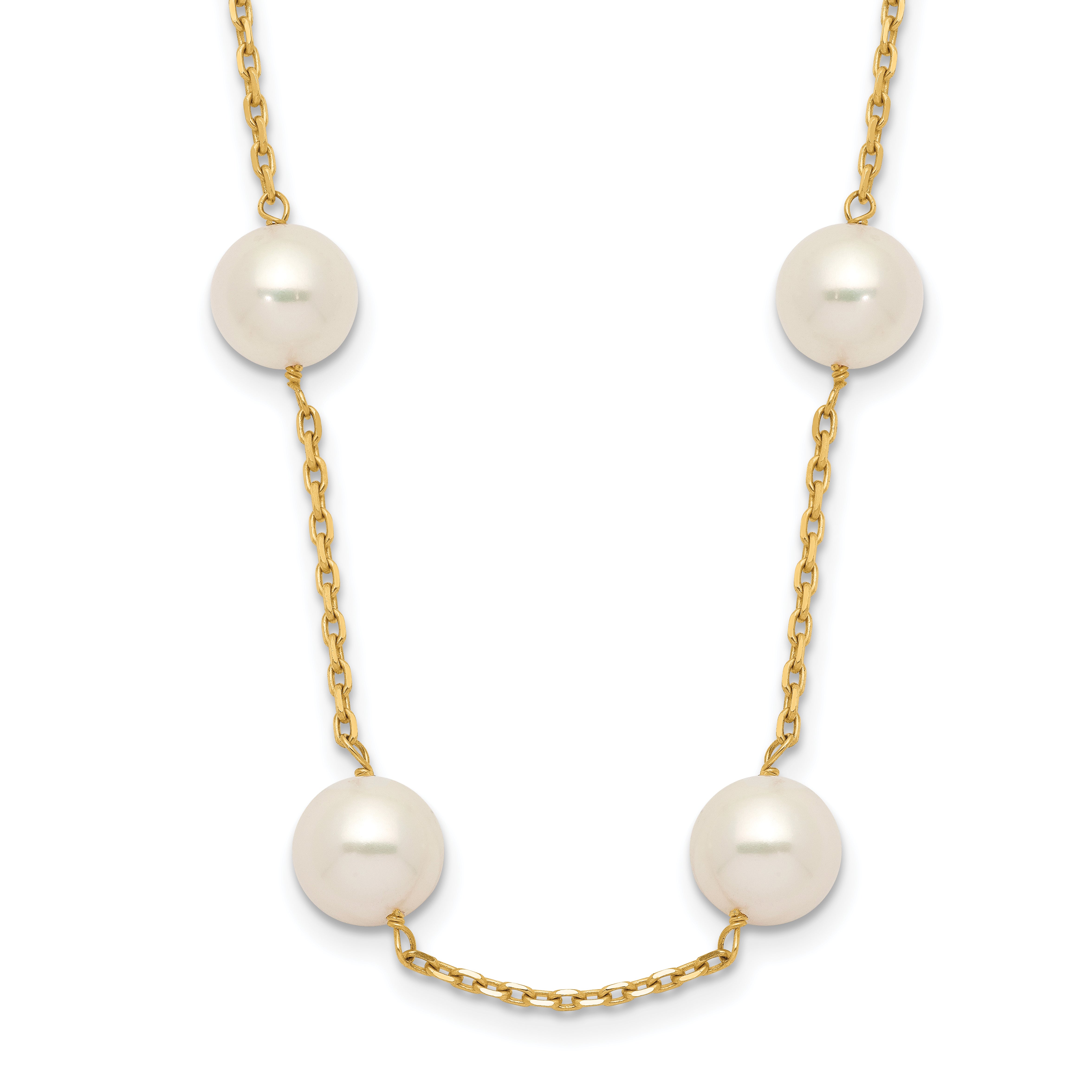 14k 8-9mm White Near-Round Freshwater Cultured Pearl 14-Station 18 inch Necklace