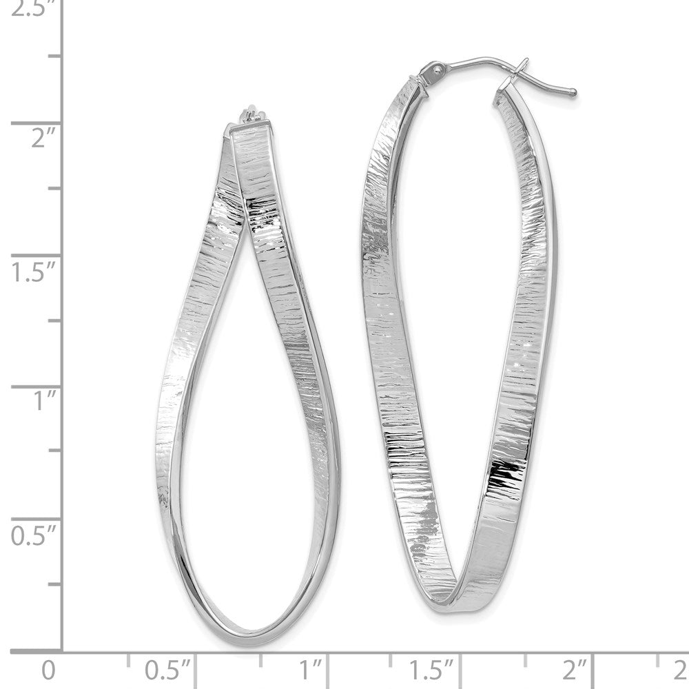 14k White Gold 4mm Textured Twisted Oval Hoop Earrings